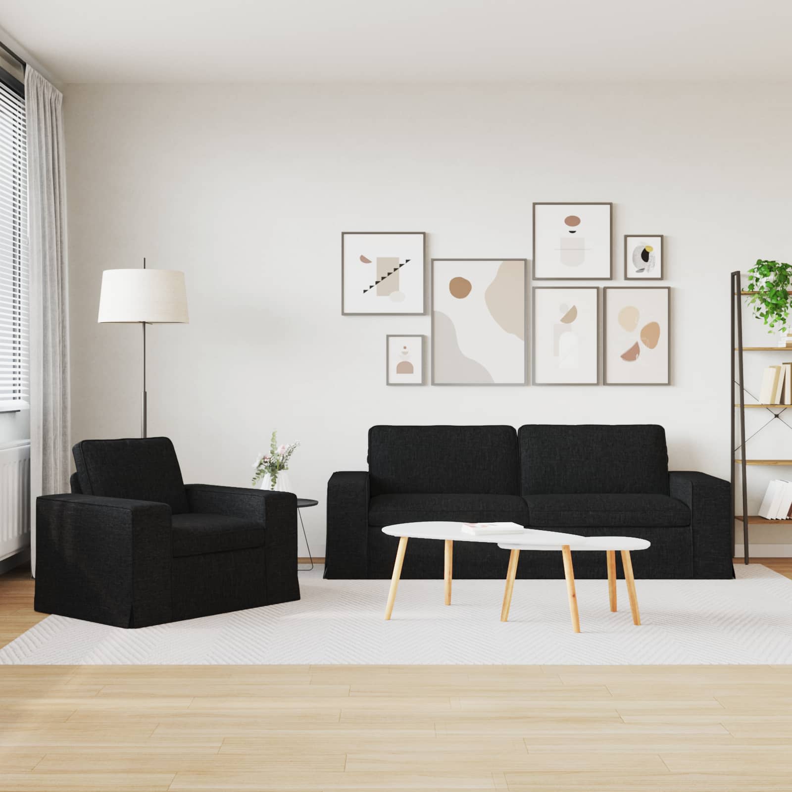 Καναπές 2 pcs Μαύρο 182 x 80 x 82 εκ ύφασμα - Pakobazaar