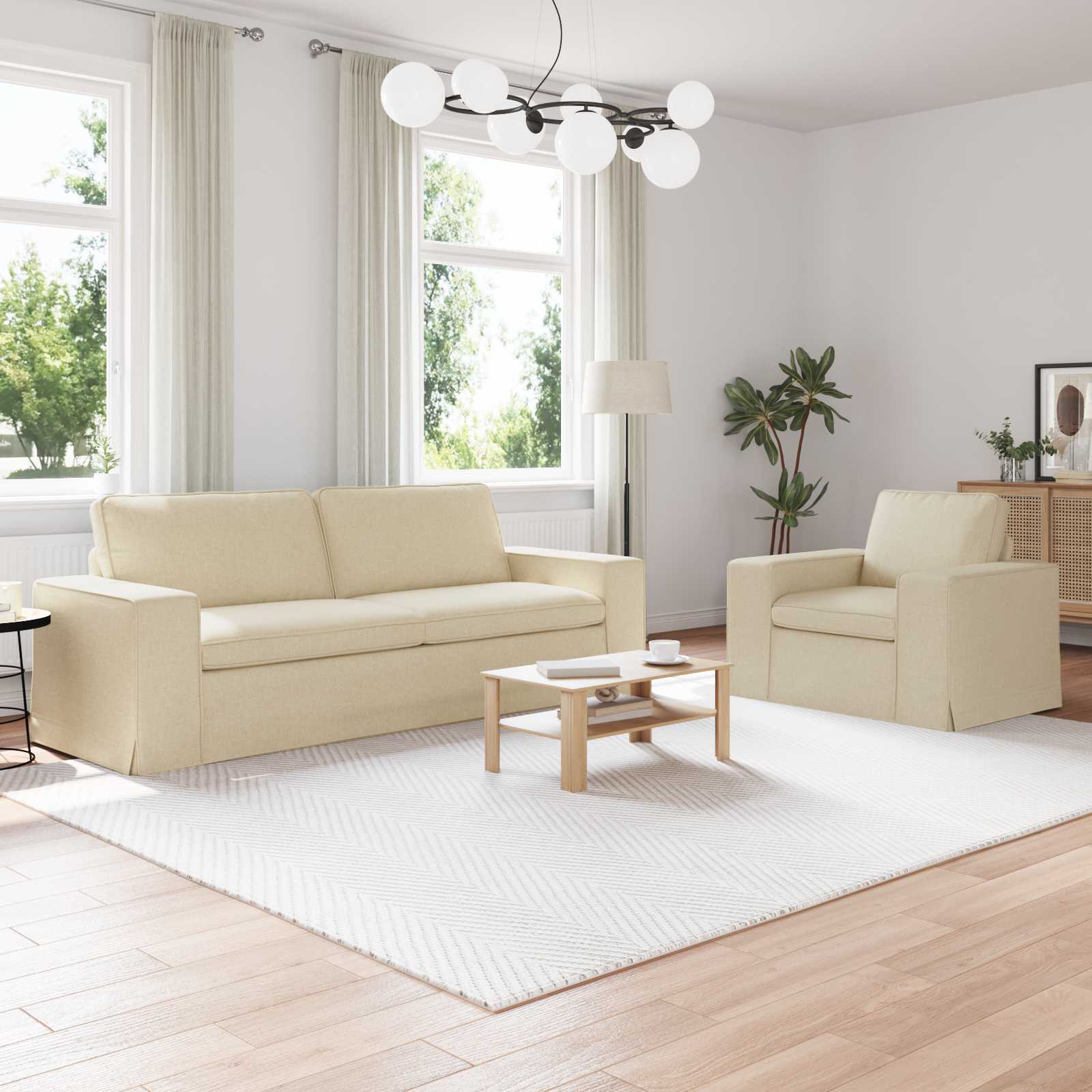 Καναπές 2 pcs Κρεμ 182 x 80 x 82 εκ ύφασμα - Pakobazaar