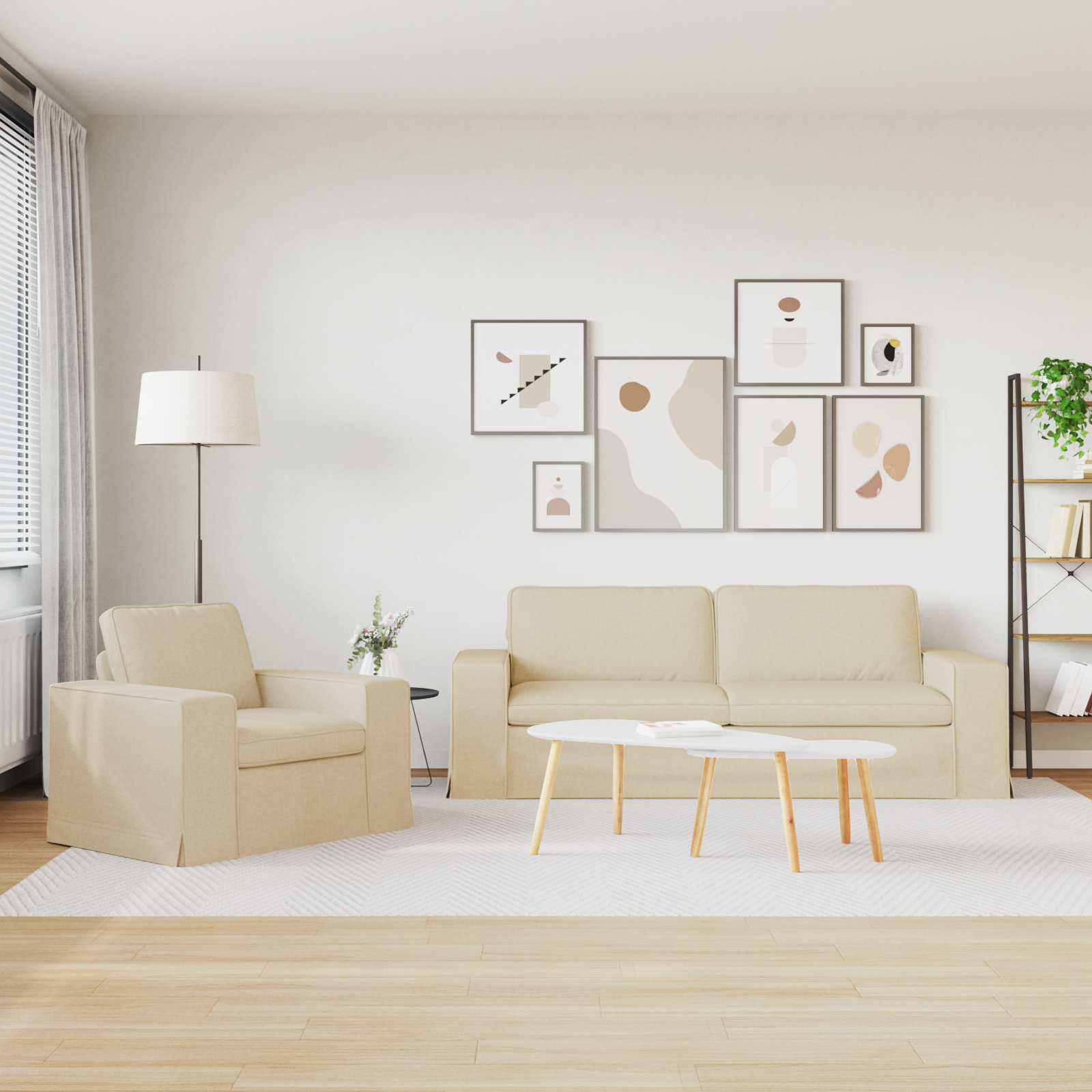 Καναπές 2 pcs Κρεμ 182 x 80 x 82 εκ ύφασμα - Pakobazaar