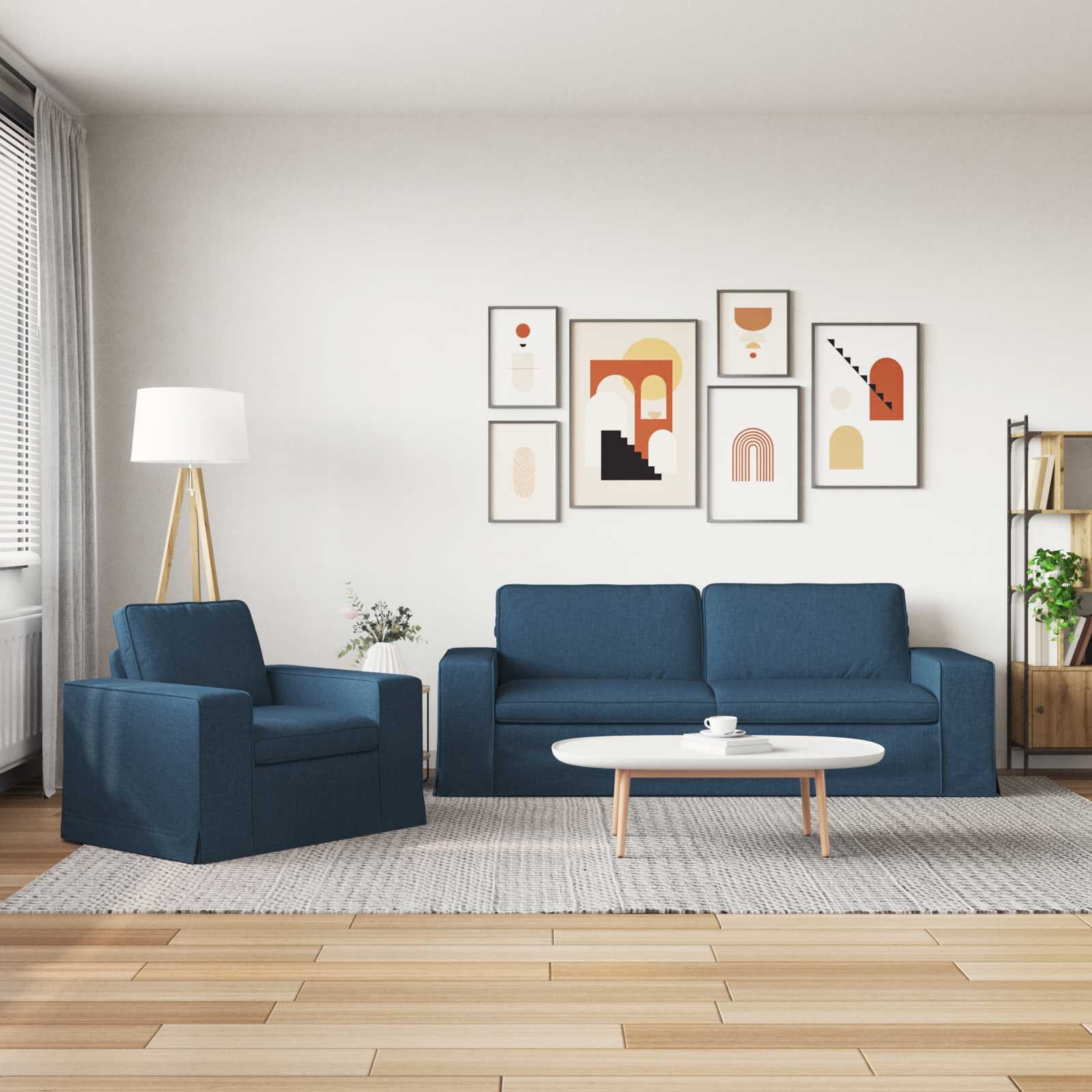 Καναπές 2 pcs Μπλε 182 x 80 x 82 εκ ύφασμα - Pakobazaar