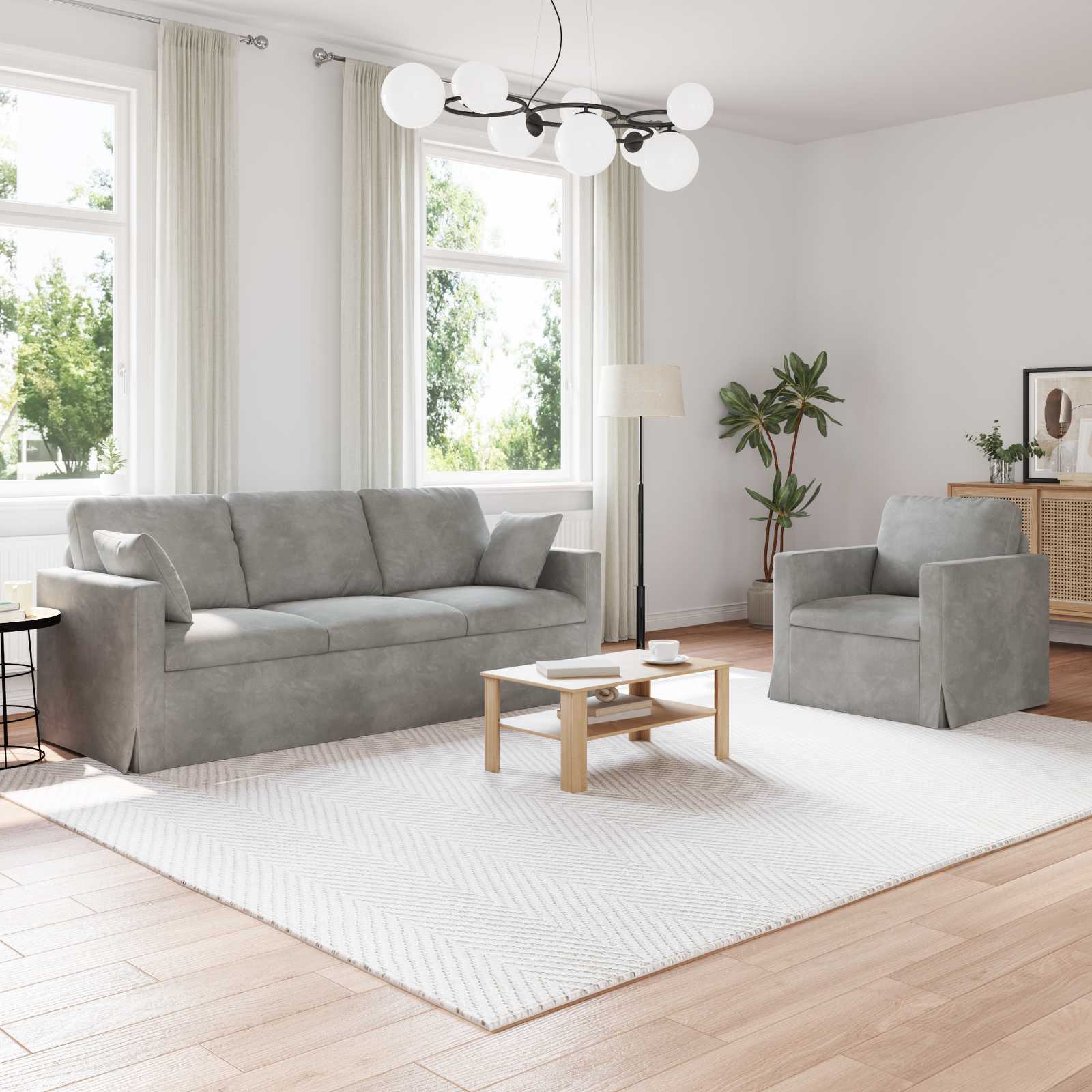 Καναπές 2 pcs Ανοιχτό γκρι 198 x 78 x 80 εκ Βελούδο - Pakobazaar