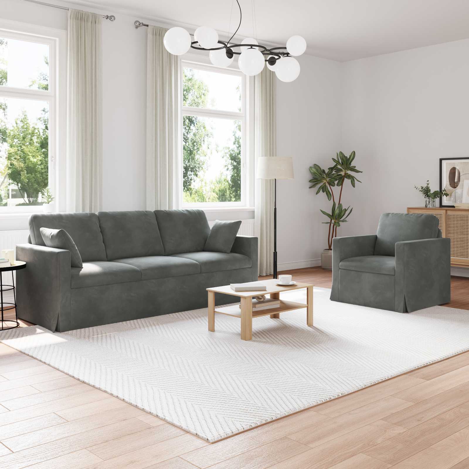 Καναπές 2 pcs Σκούρο Γκρι 198 x 78 x 80 εκ Βελούδο - Pakobazaar