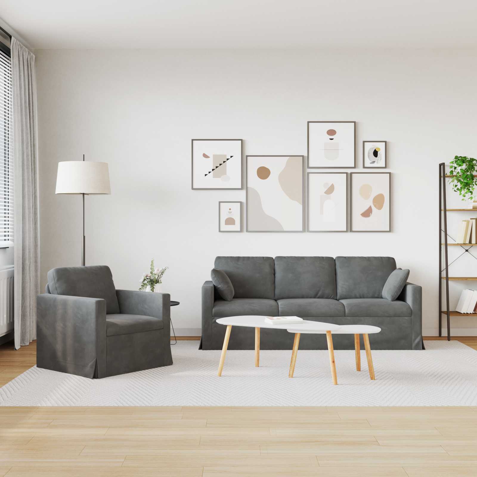 Καναπές 2 pcs Σκούρο Γκρι 198 x 78 x 80 εκ Βελούδο - Pakobazaar