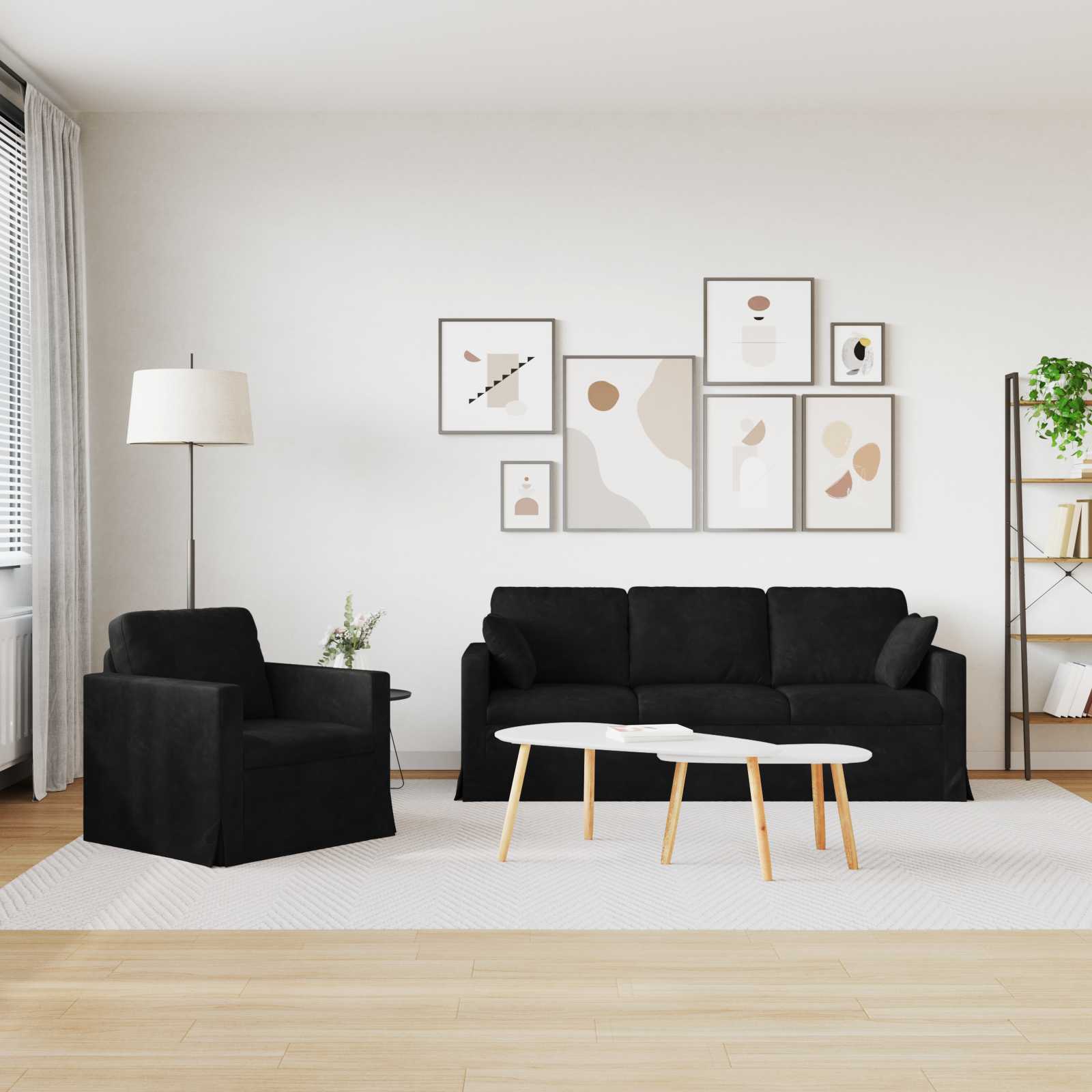 Καναπές 2 pcs Μαύρο 198 x 78 x 80 εκ Βελούδο - Pakobazaar