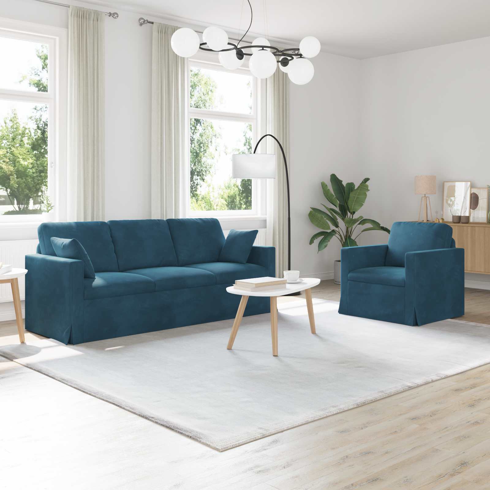 Καναπές 2 pcs Μπλε 198 x 78 x 80 εκ Βελούδο - Pakobazaar