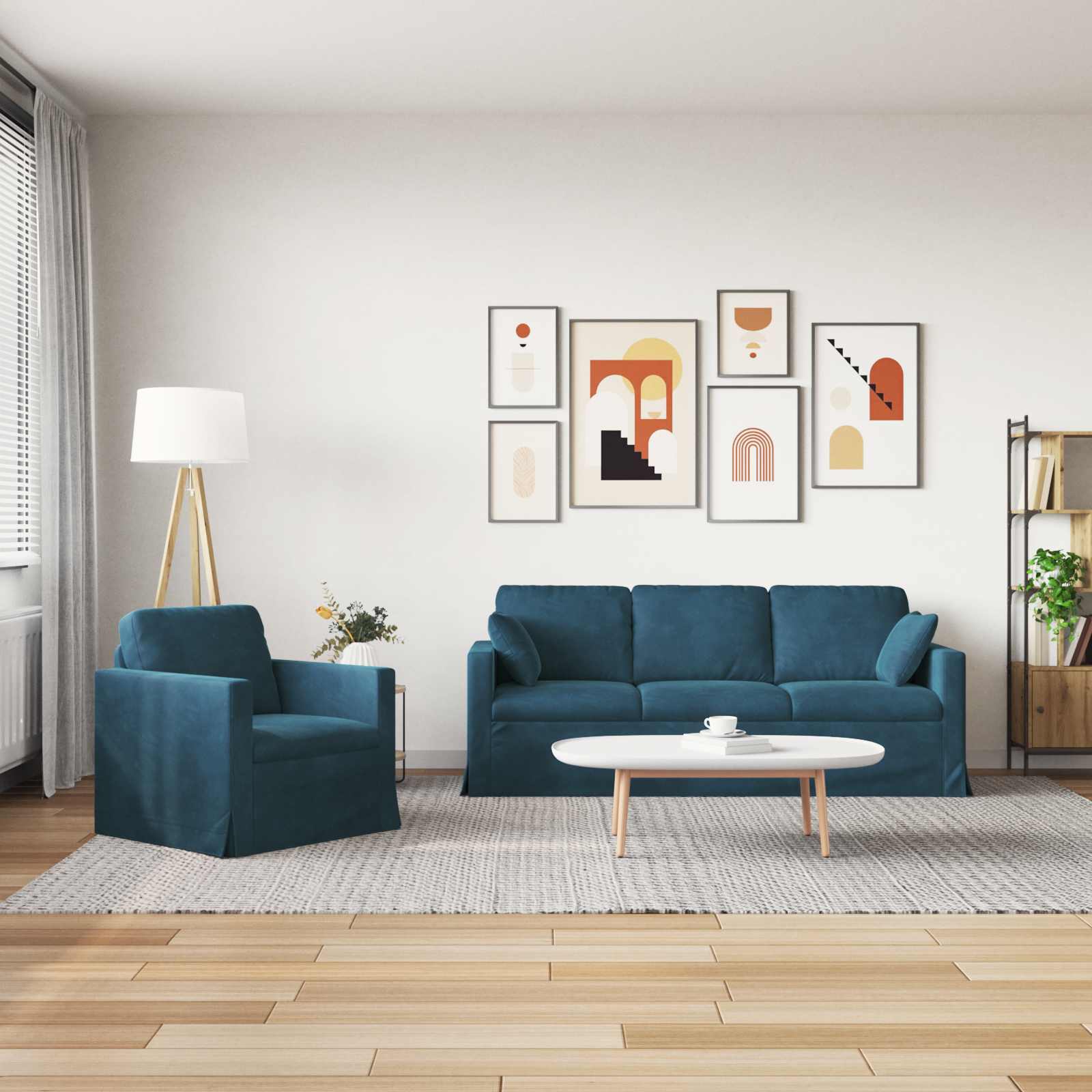 Καναπές 2 pcs Μπλε 198 x 78 x 80 εκ Βελούδο - Pakobazaar