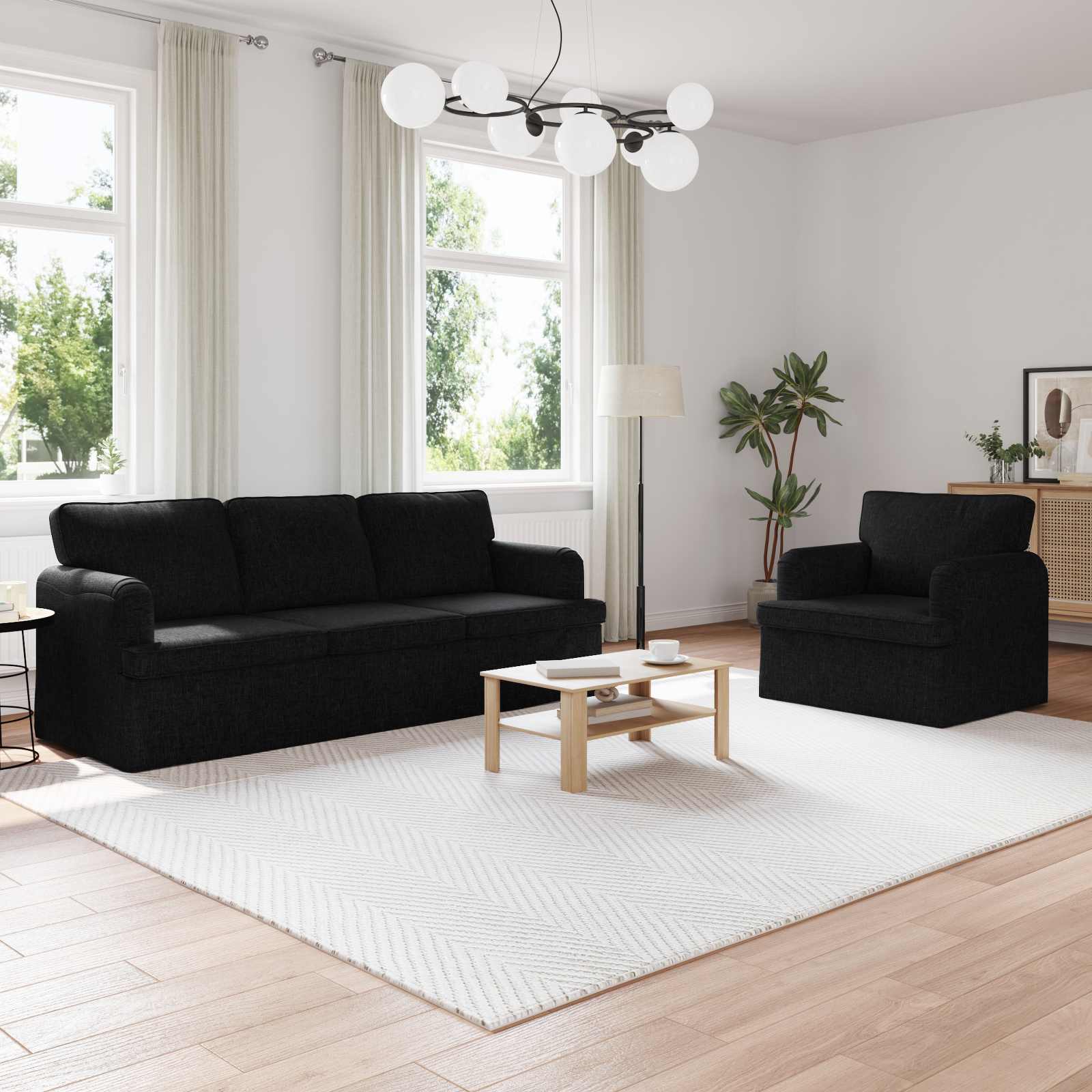 Καναπές 2 pcs Μαύρο 144 x 80 x 85 εκ ύφασμα - Pakobazaar