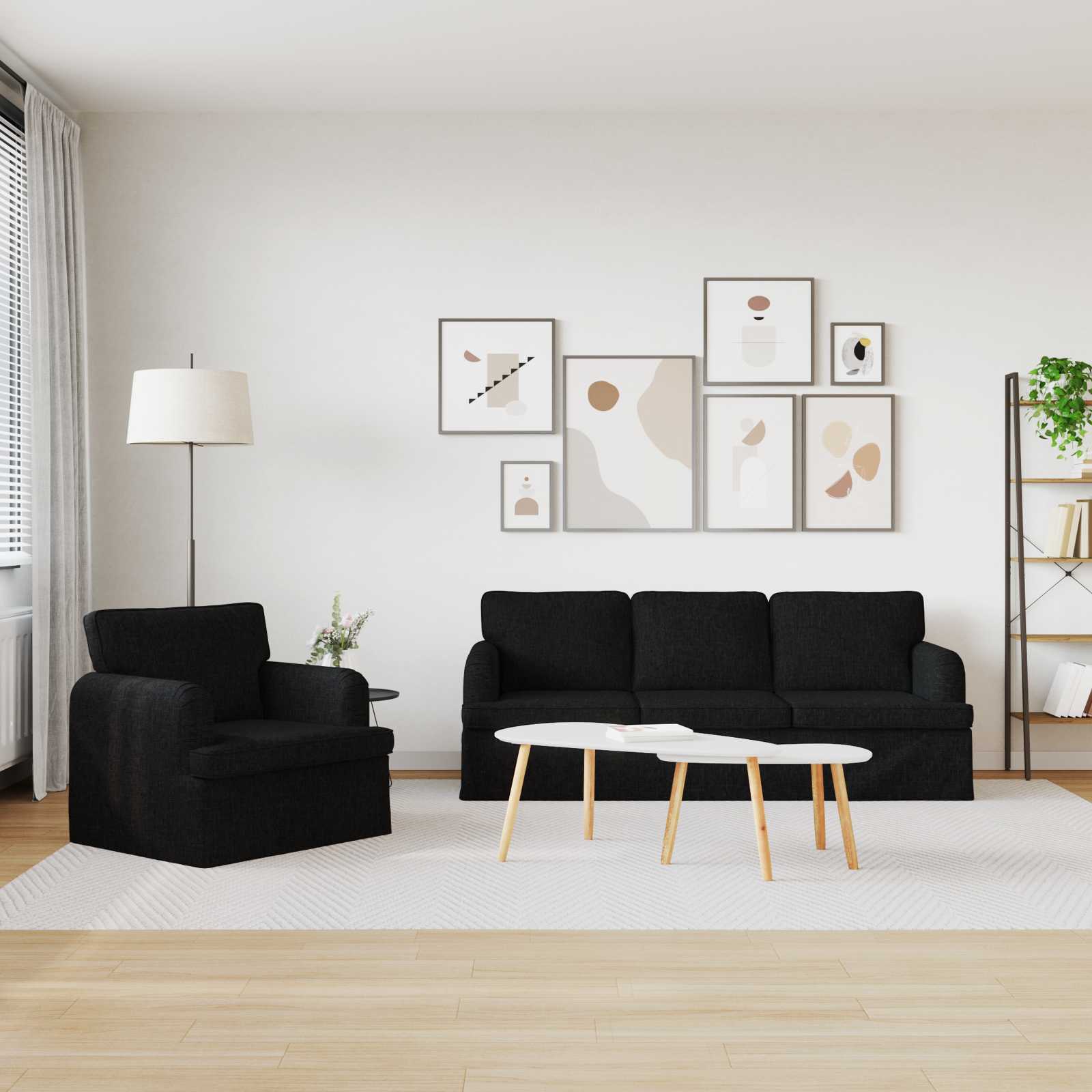 Καναπές 2 pcs Μαύρο 144 x 80 x 85 εκ ύφασμα - Pakobazaar