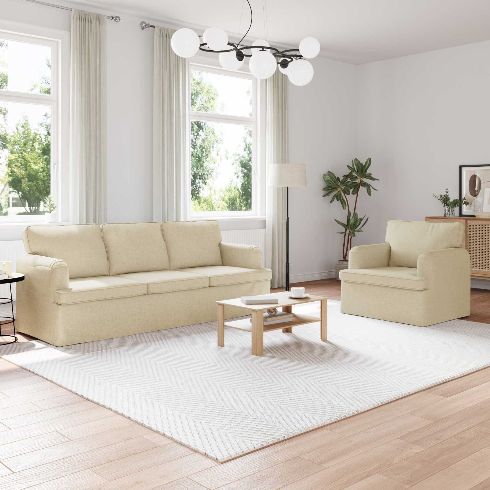Καναπές 2 pcs Κρεμ 144 x 80 x 85 εκ ύφασμα - Pakobazaar