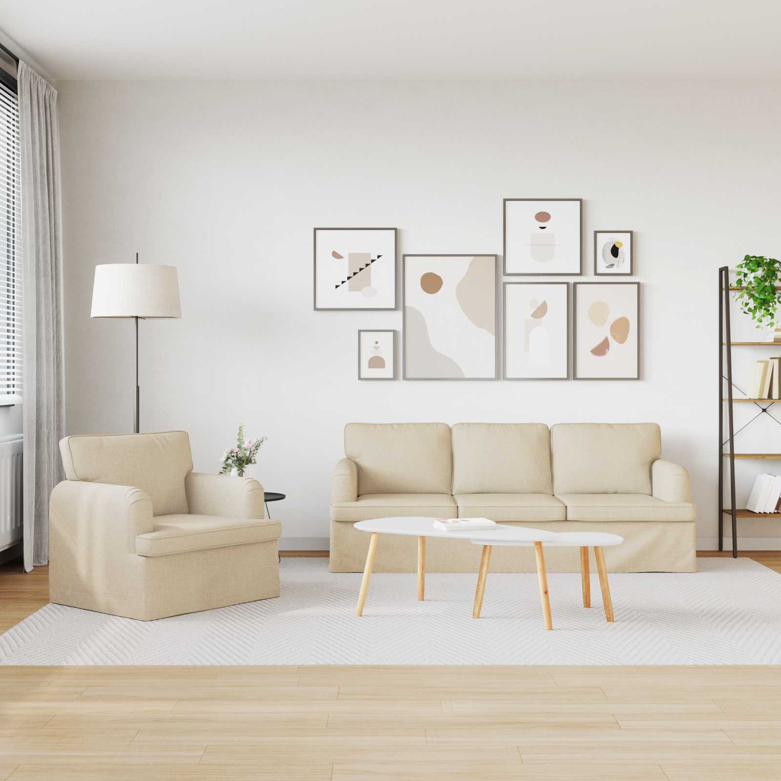 Καναπές 2 pcs Κρεμ 144 x 80 x 85 εκ ύφασμα - Pakobazaar
