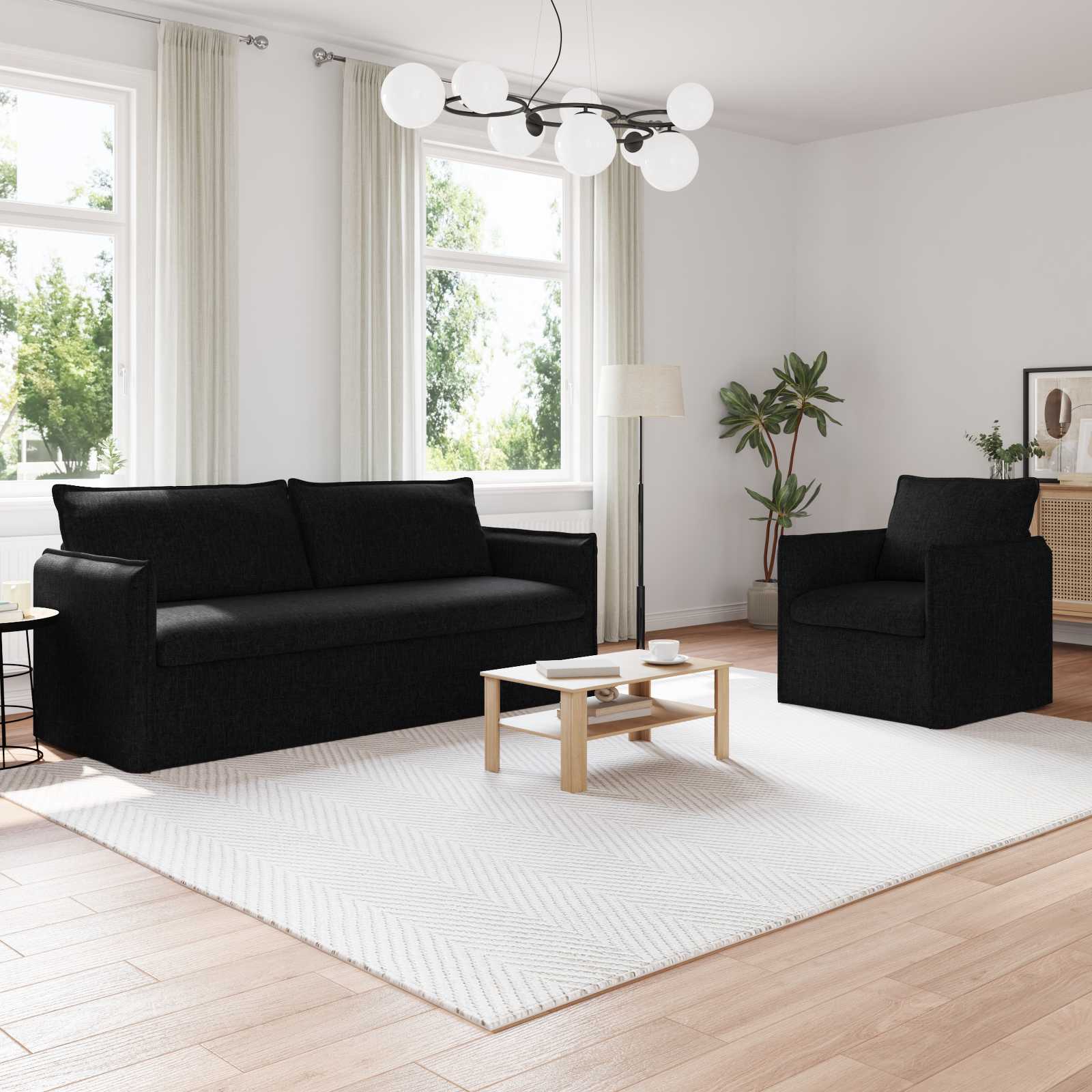 Καναπές 2 pcs Μαύρο 196 x 82 x 85 εκ ύφασμα - Pakobazaar