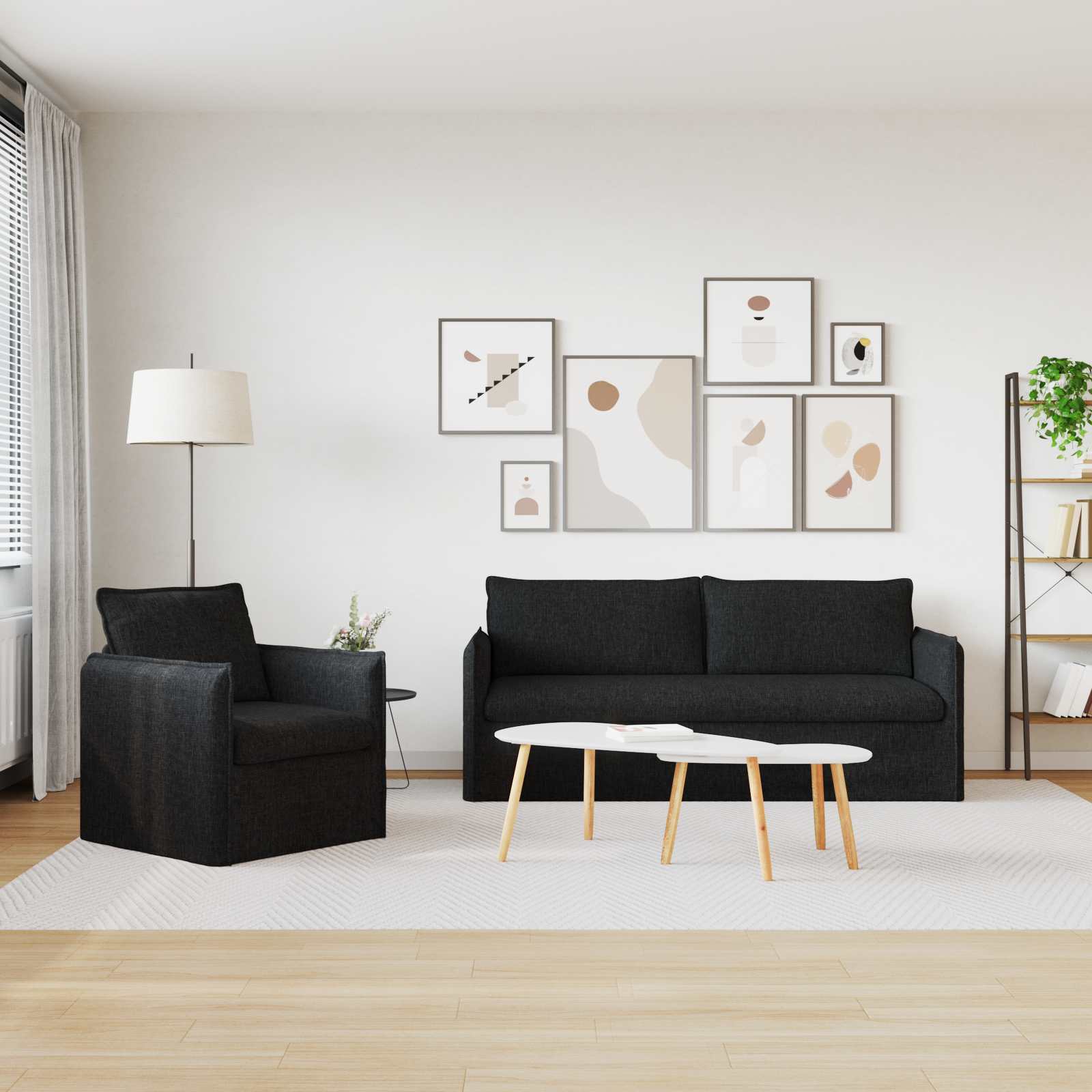 Καναπές 2 pcs Μαύρο 196 x 82 x 85 εκ ύφασμα - Pakobazaar