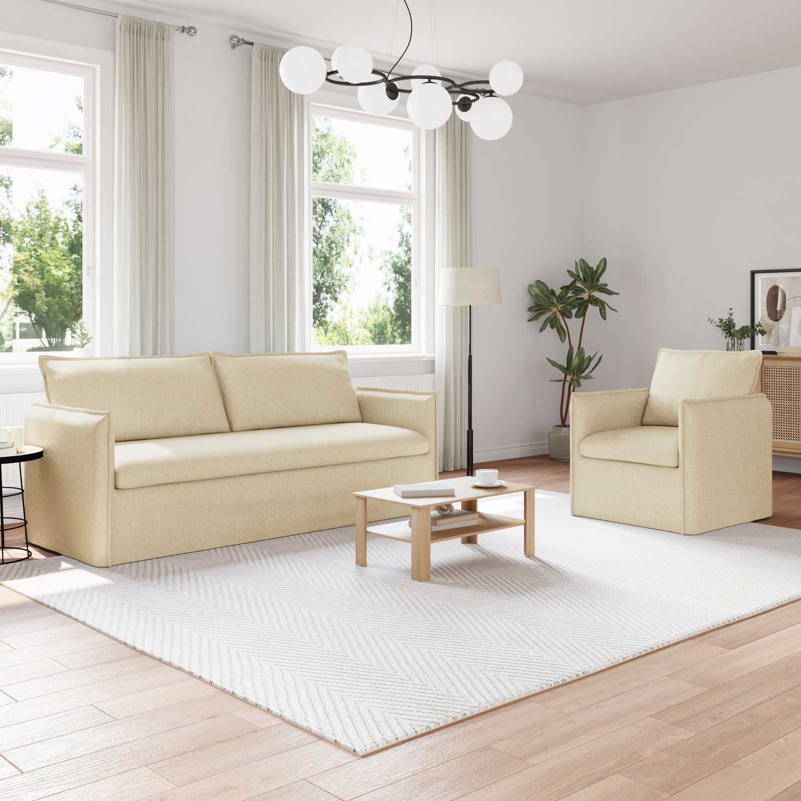 Καναπές 2 pcs Κρεμ 196 x 82 x 85 εκ ύφασμα - Pakobazaar