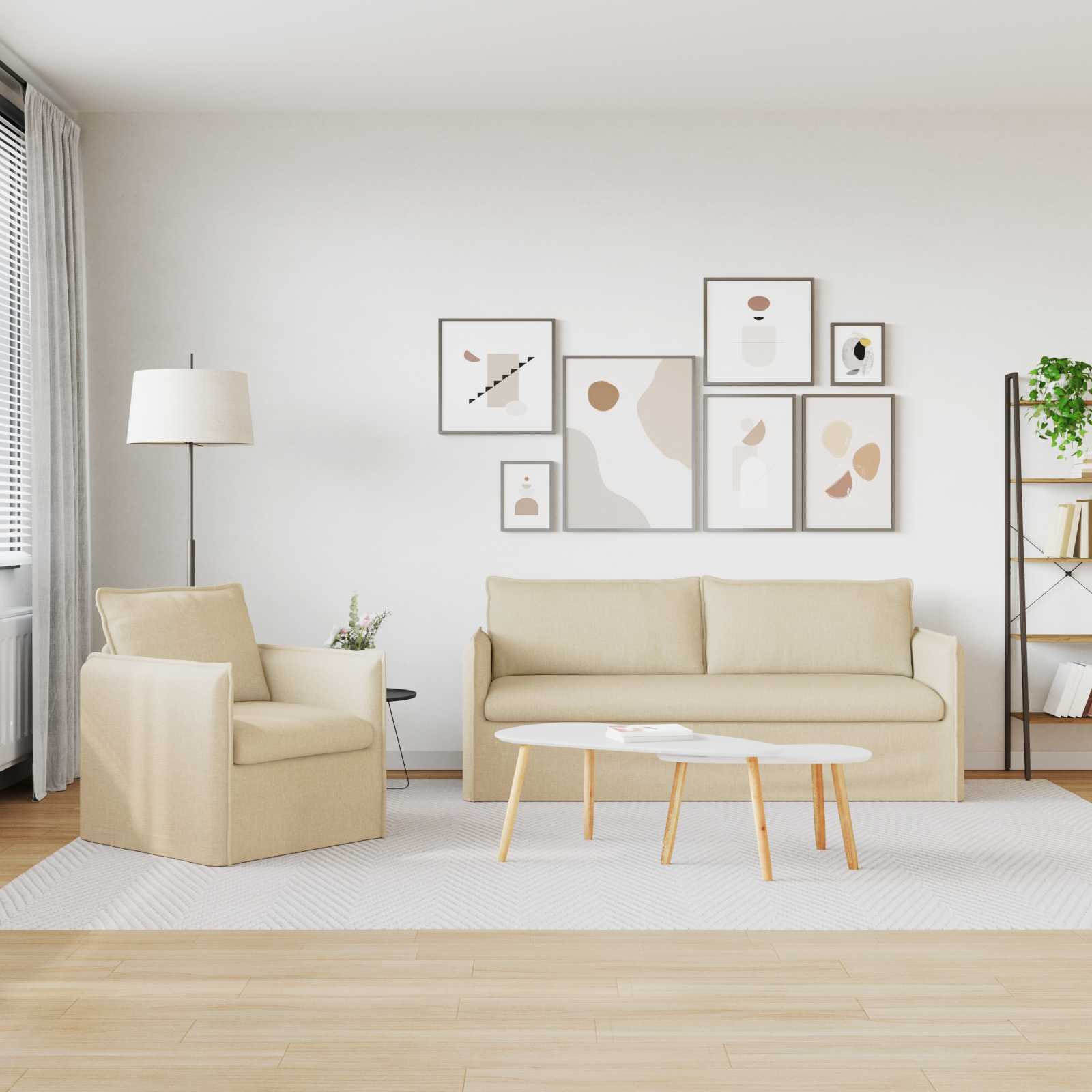 Καναπές 2 pcs Κρεμ 196 x 82 x 85 εκ ύφασμα - Pakobazaar
