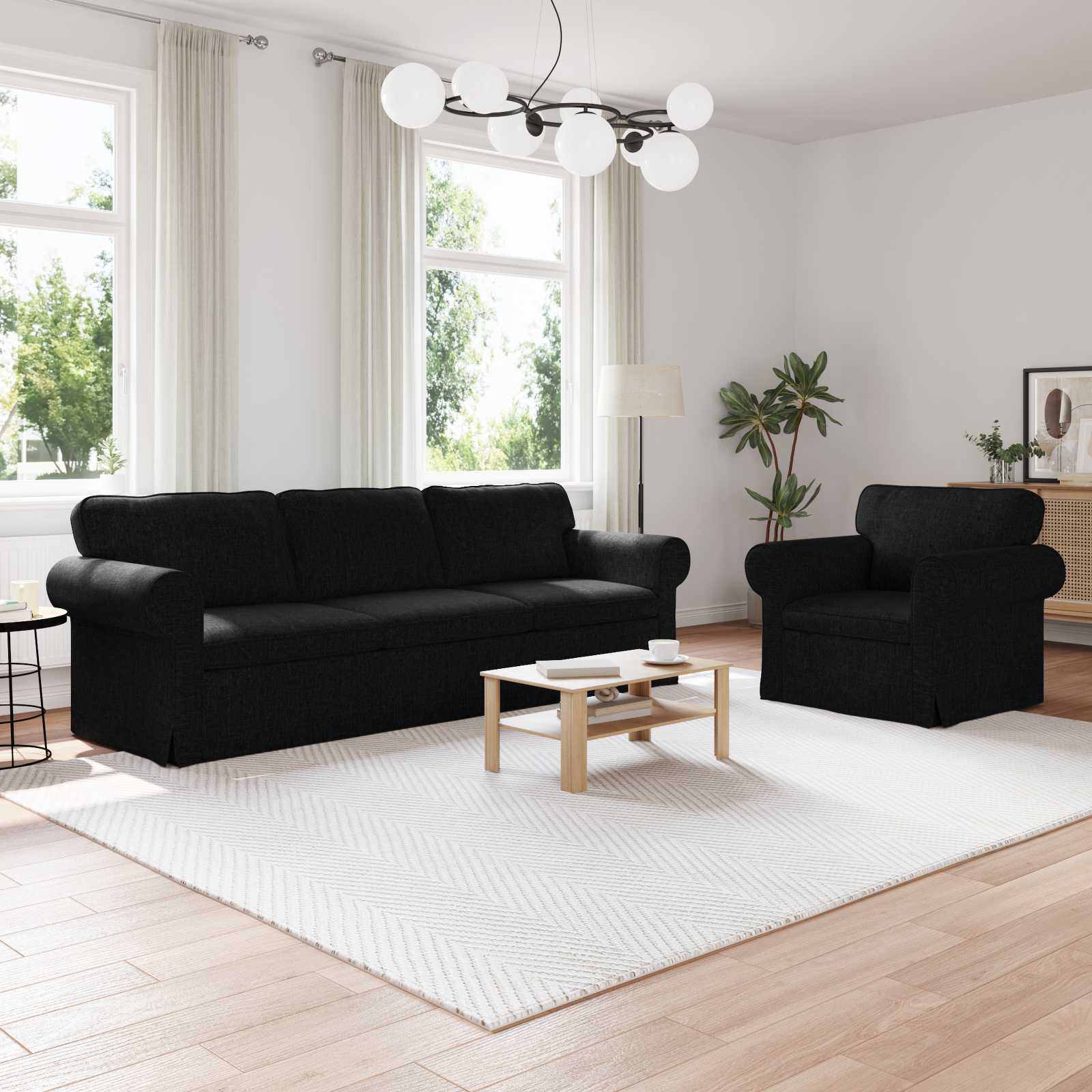 Καναπές 2 pcs Μαύρο 245 x 82 x 80 εκ ύφασμα - Pakobazaar