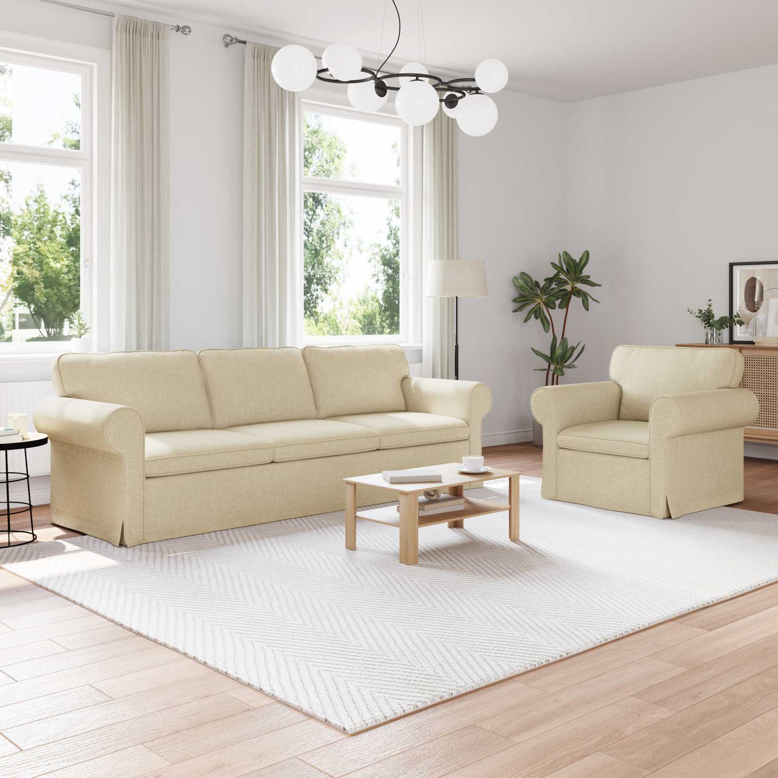 Καναπές 2 pcs Κρεμ 245 x 82 x 80 εκ ύφασμα - Pakobazaar