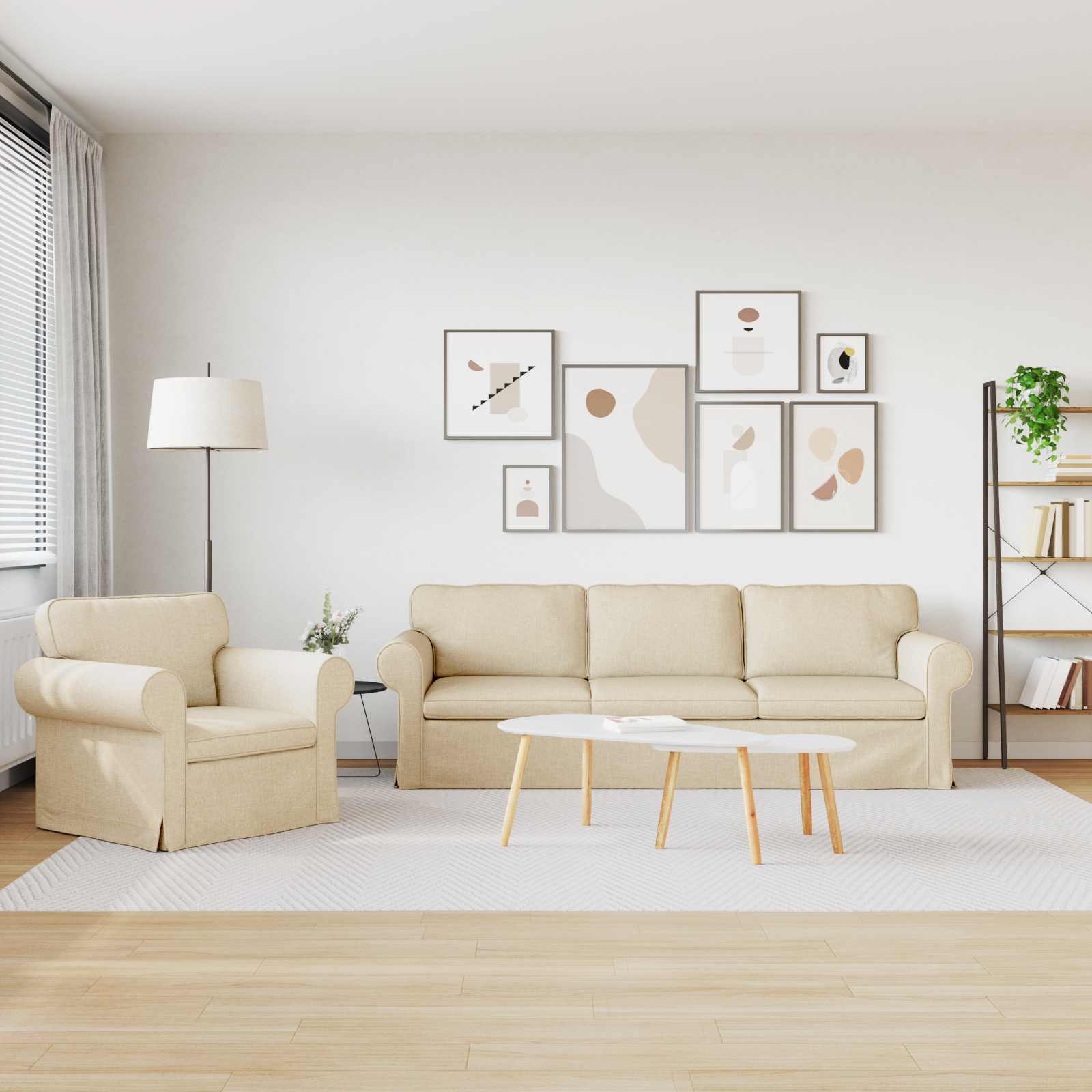 Καναπές 2 pcs Κρεμ 245 x 82 x 80 εκ ύφασμα - Pakobazaar