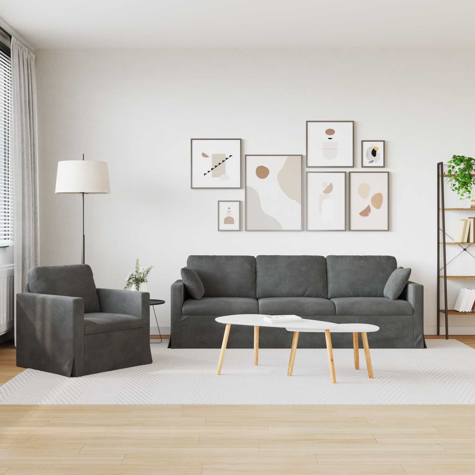 Σετ Καναπέ 2 pcs Σκούρο Γκρι 228 x 78 x 80 εκ Βελούδο