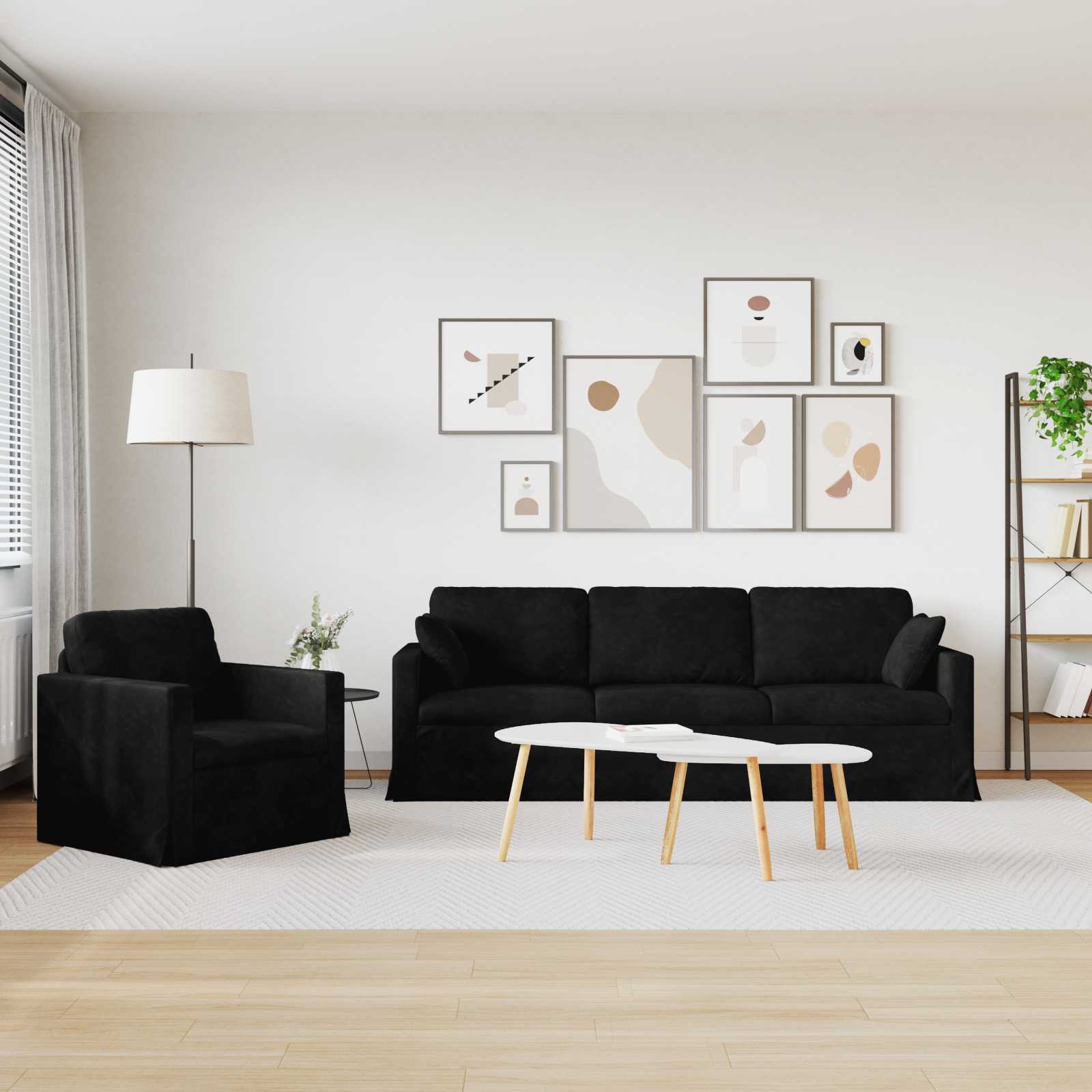 Σετ Καναπέ 2 pcs Μαύρο 228 x 78 x 80 εκ Βελούδο