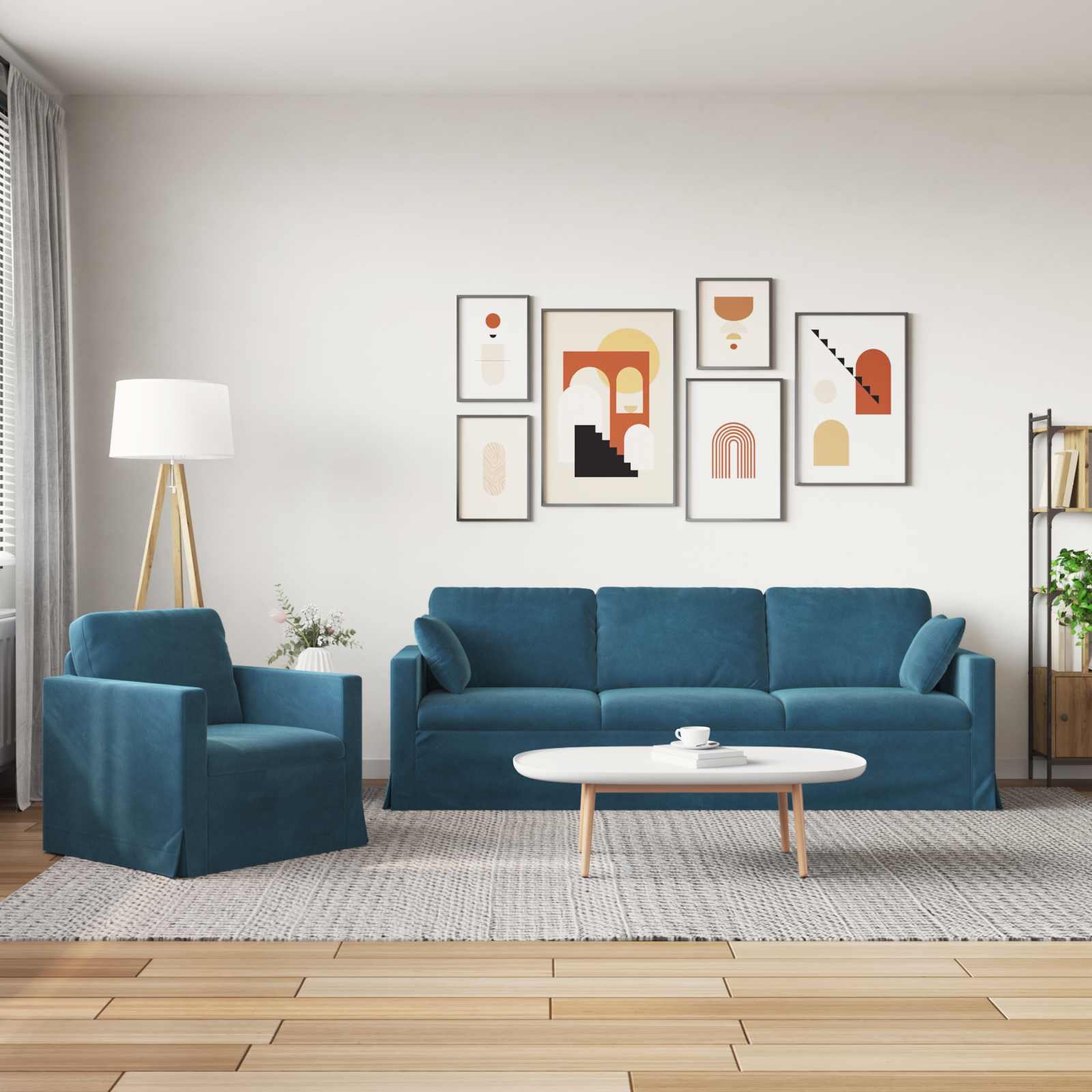Σετ Καναπέ 2 pcs Μπλε 228 x 78 x 80 εκ Βελούδο