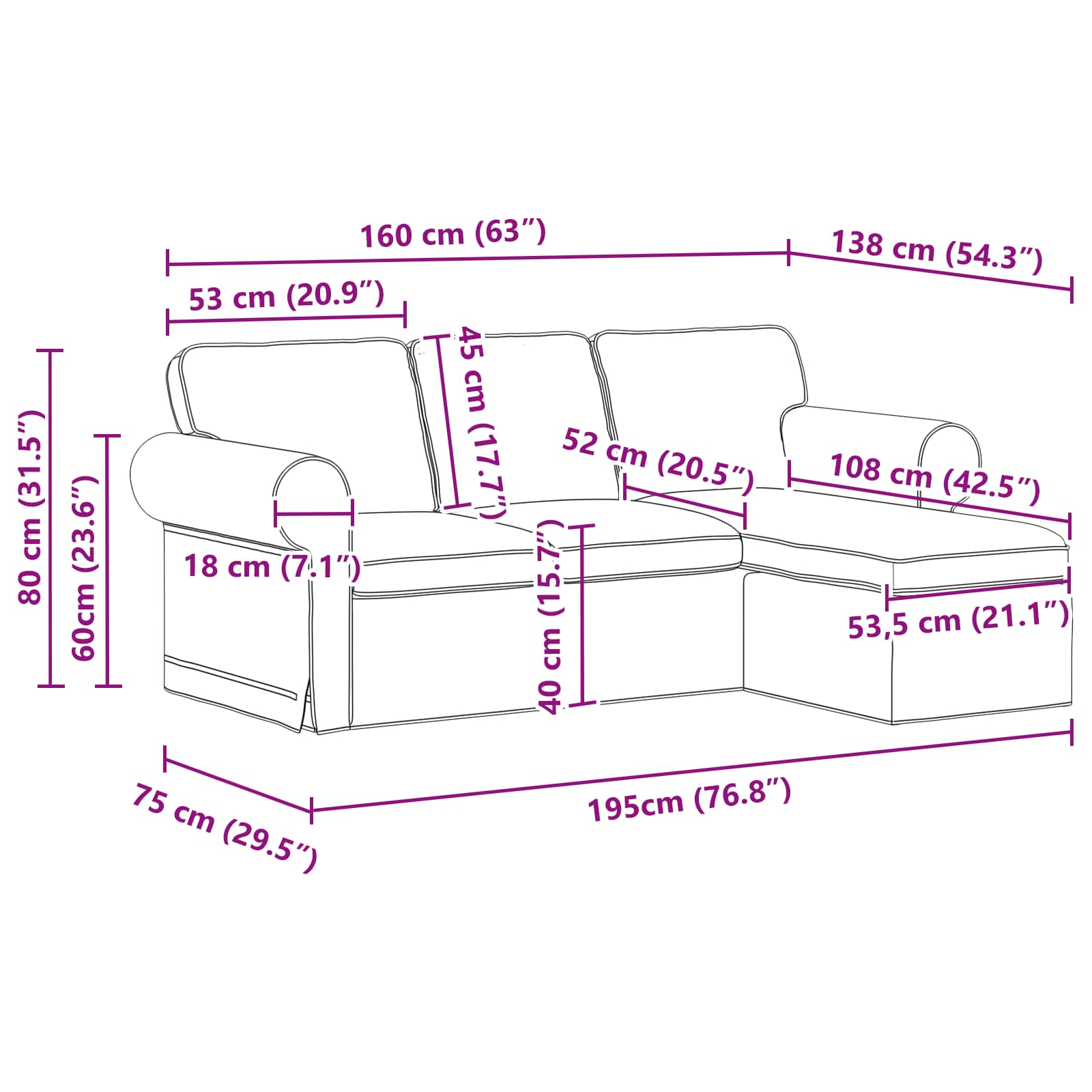 Καναπές Taupe 215 x 138 x 80 εκ ύφασμα - Pakobazaar