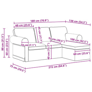 Καναπές Μαύρο 215 x 138 x 80 εκ ύφασμα - Pakobazaar