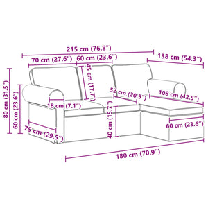 Καναπές Taupe 215 x 138 x 80 εκ ύφασμα