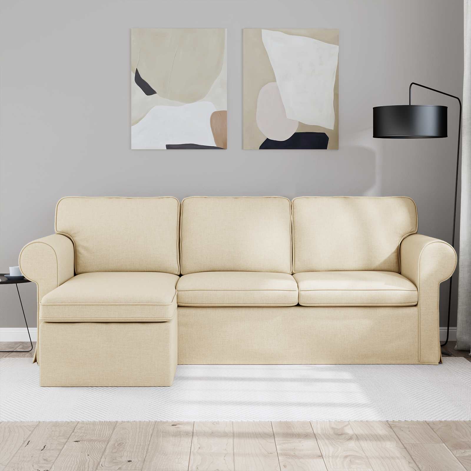 Καναπές Κρεμ 215 x 138 x 80 εκ ύφασμα - Pakobazaar