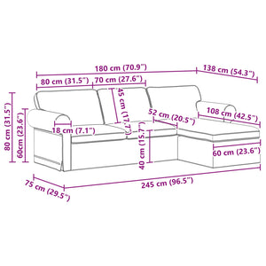 Καναπές Μαύρο 215 x 138 x 80 εκ ύφασμα - Pakobazaar