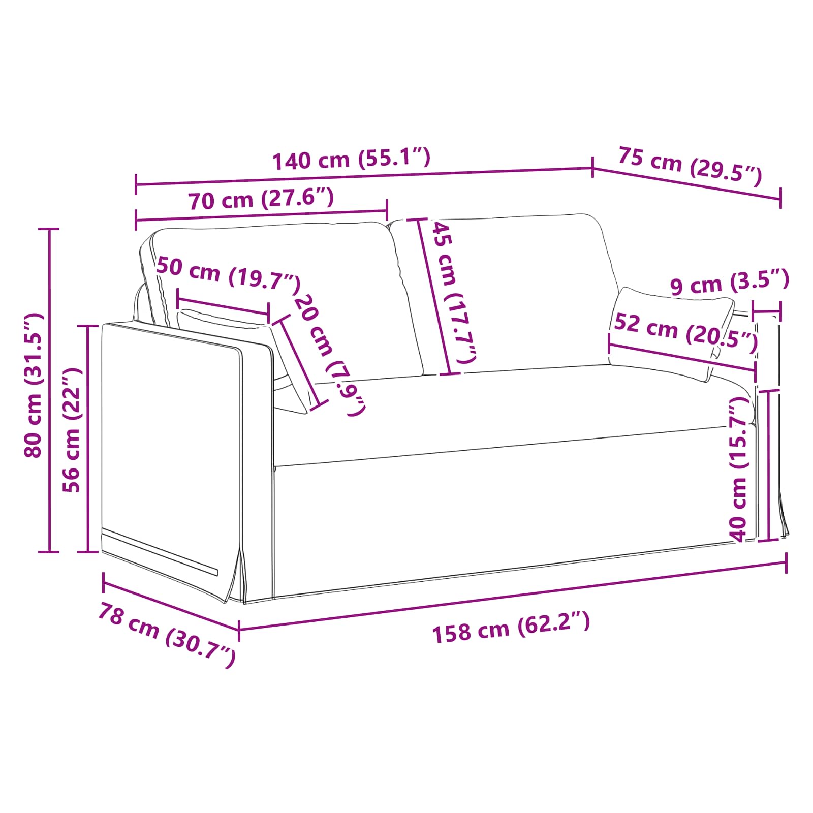 Καναπές Μαύρο 158 x 78 x 80 εκ ύφασμα - Pakobazaar