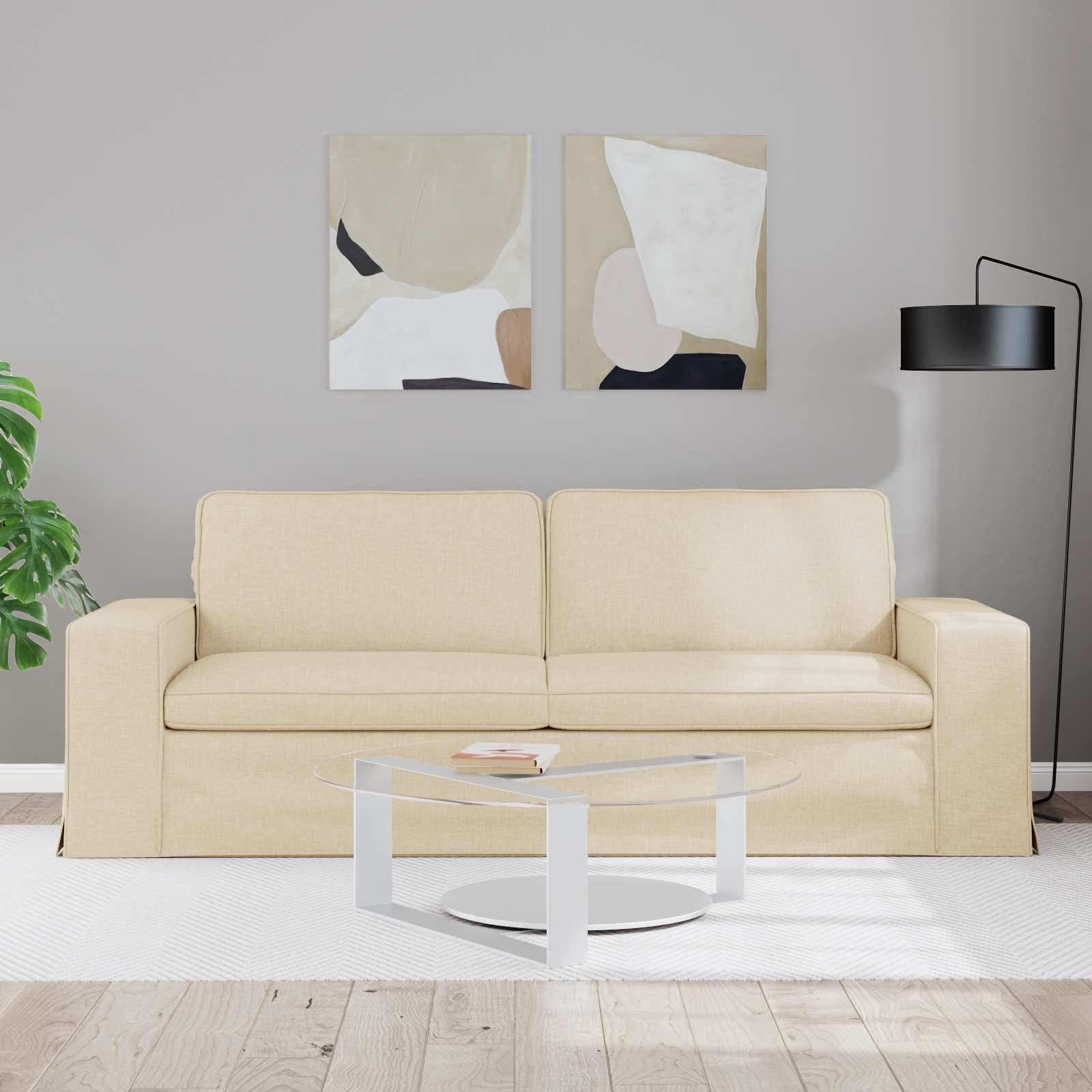 Καναπές Κρεμ 222 x 80 x 82 εκ ύφασμα - Pakobazaar