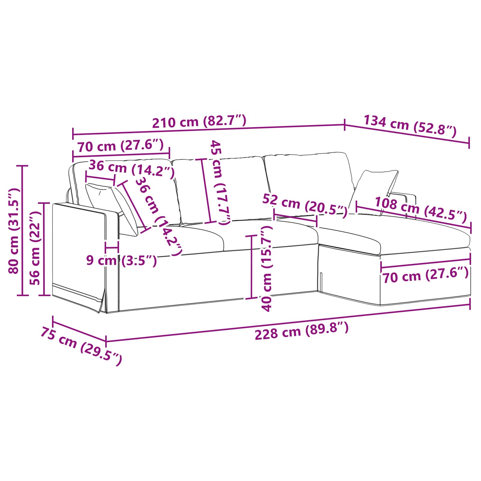 Καναπές Ροζ 228 x 134 x 80 εκ Βελούδο