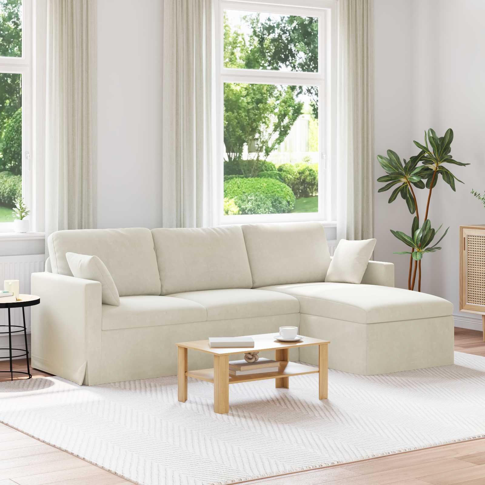 Καναπές Κρεμ 228 x 134 x 80 εκ Βελούδο - Pakobazaar
