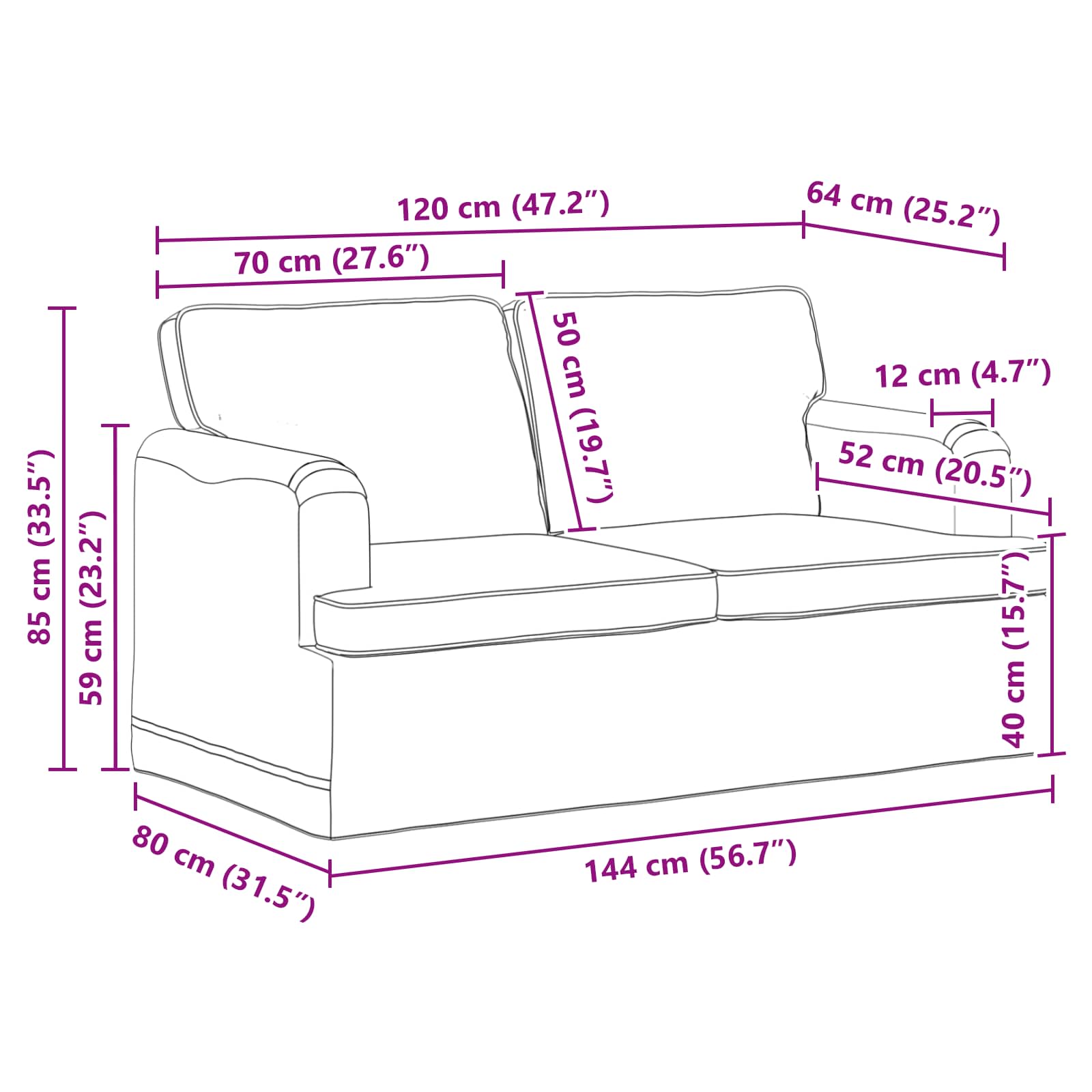 Καναπές Taupe 144 x 80 x 85 εκ ύφασμα - Pakobazaar
