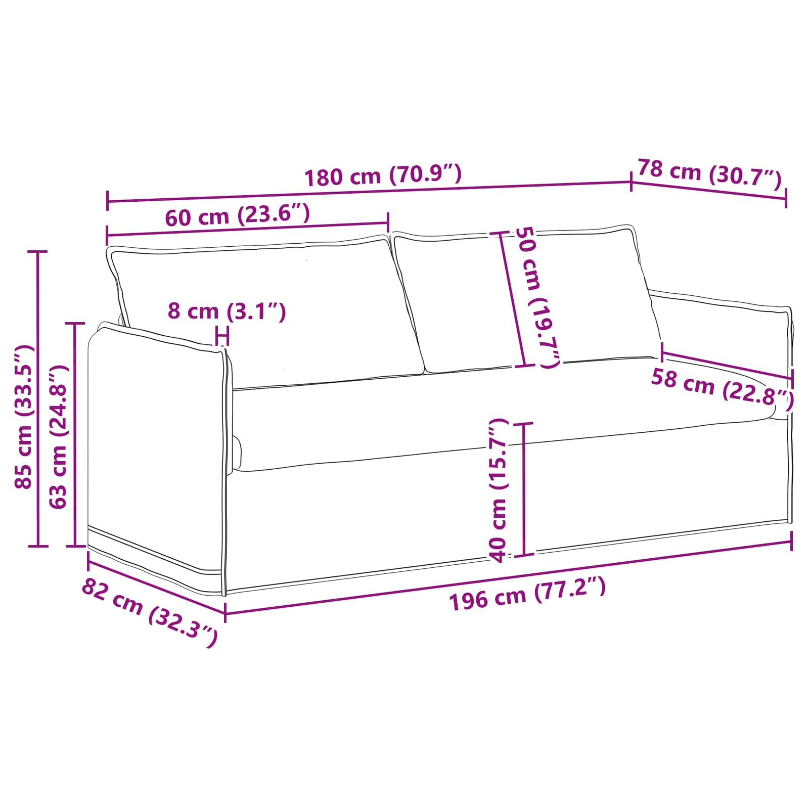 Καναπές Σκούρο Γκρι 196 x 82 x 85 εκ ύφασμα - Pakobazaar