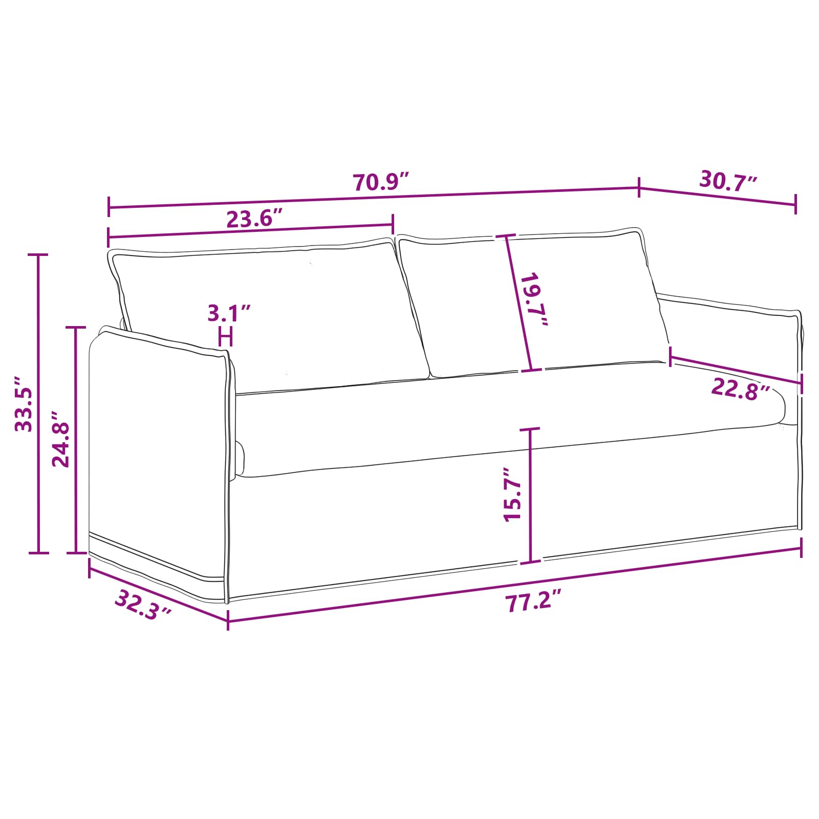 Καναπές Σκούρο Γκρι 196 x 82 x 85 εκ ύφασμα - Pakobazaar