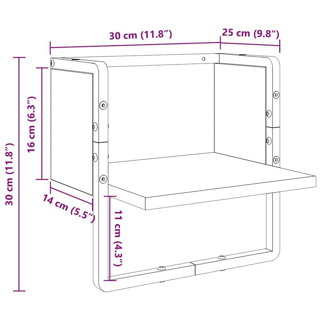 Ράφι Τοίχου Μαύρη Οξυά 30 x 25 x 30 cm Επεξεργασμένο ξύλο - Pakobazaar