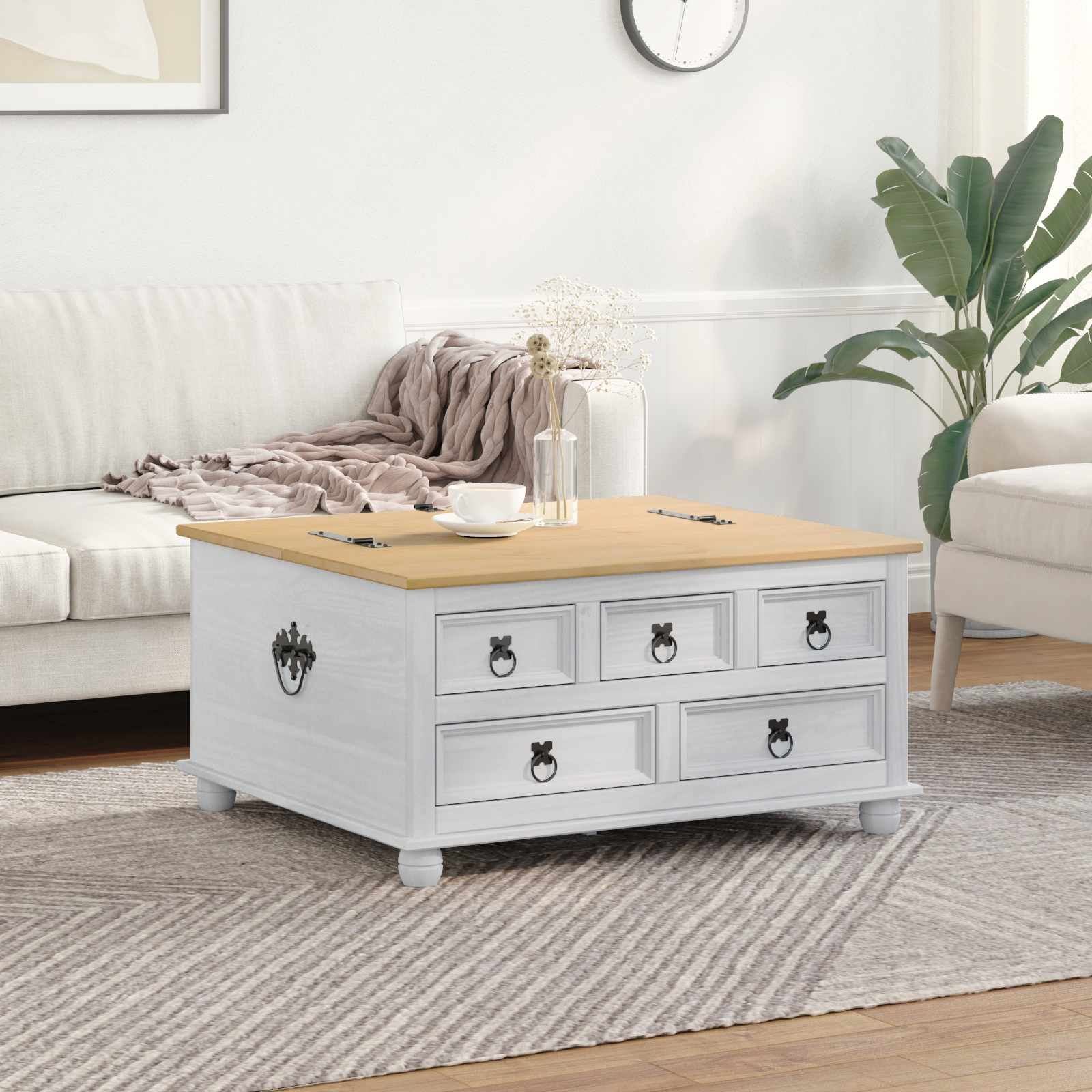 storage box με ράφι Λευκό 90 x78 x 45 εκ Στερεά ξυλεία πεύκου - Pakobazaar