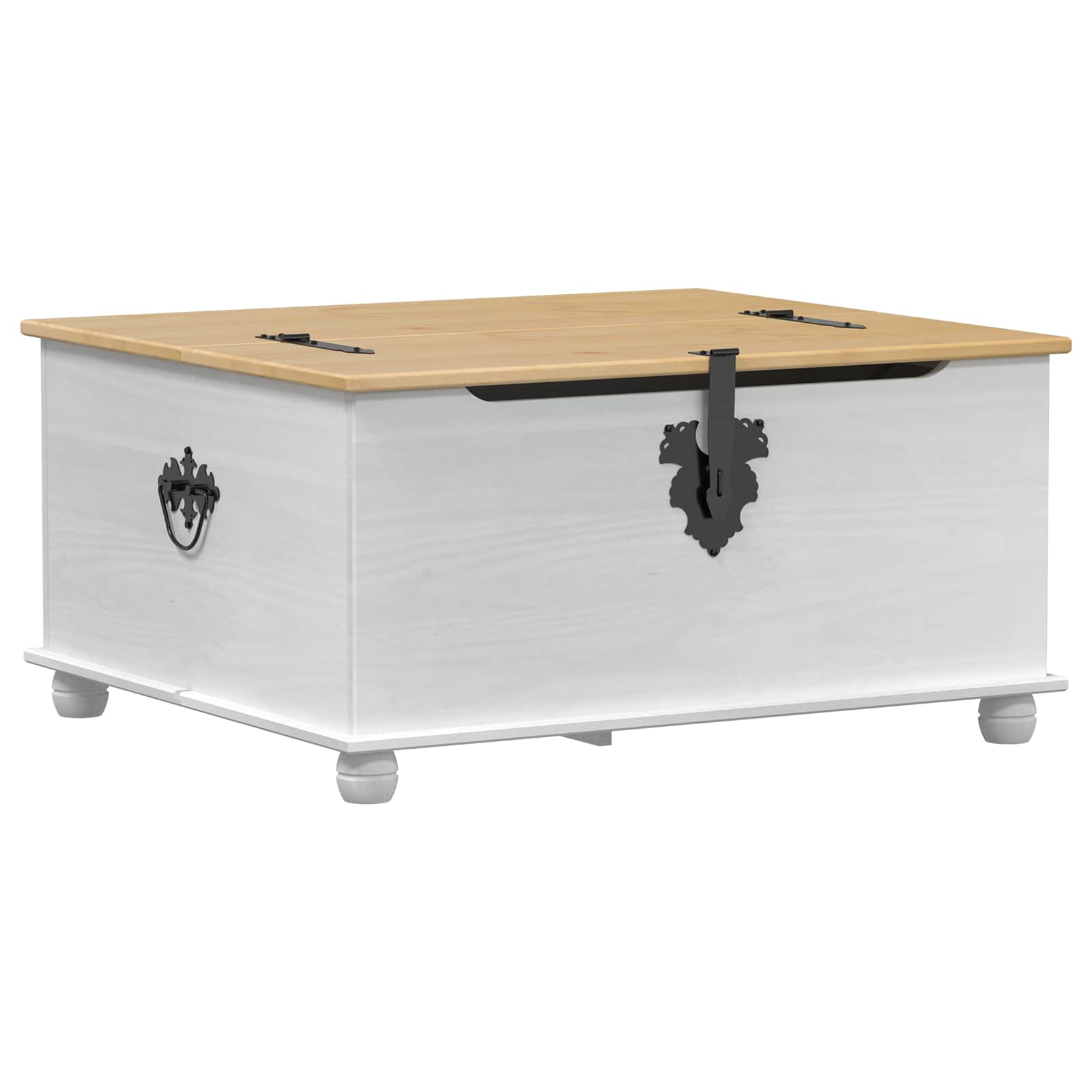 storage box με ράφι Λευκό 90 x78 x 45 εκ Στερεά ξυλεία πεύκου - Pakobazaar