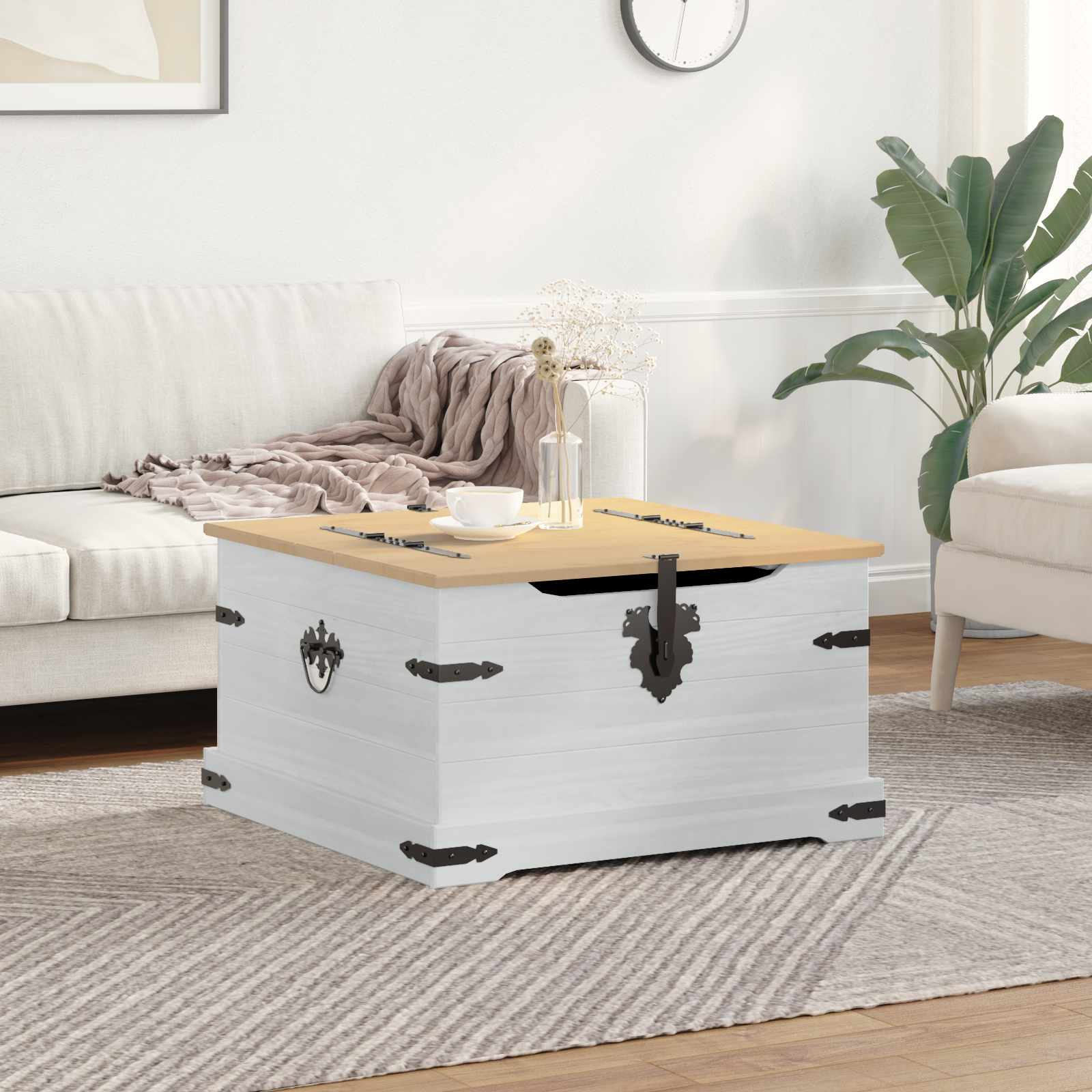 storage box με ράφι Λευκό 78 x 78 x 45 εκ. Στερεά ξυλεία πεύκου - Pakobazaar