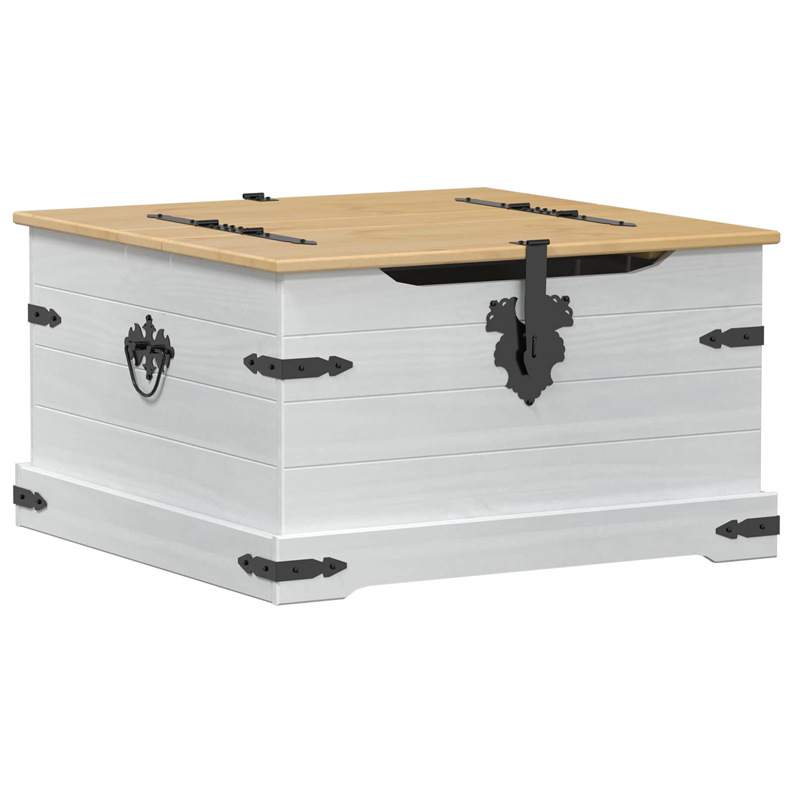 storage box με ράφι Λευκό 78 x 78 x 45 εκ. Στερεά ξυλεία πεύκου - Pakobazaar