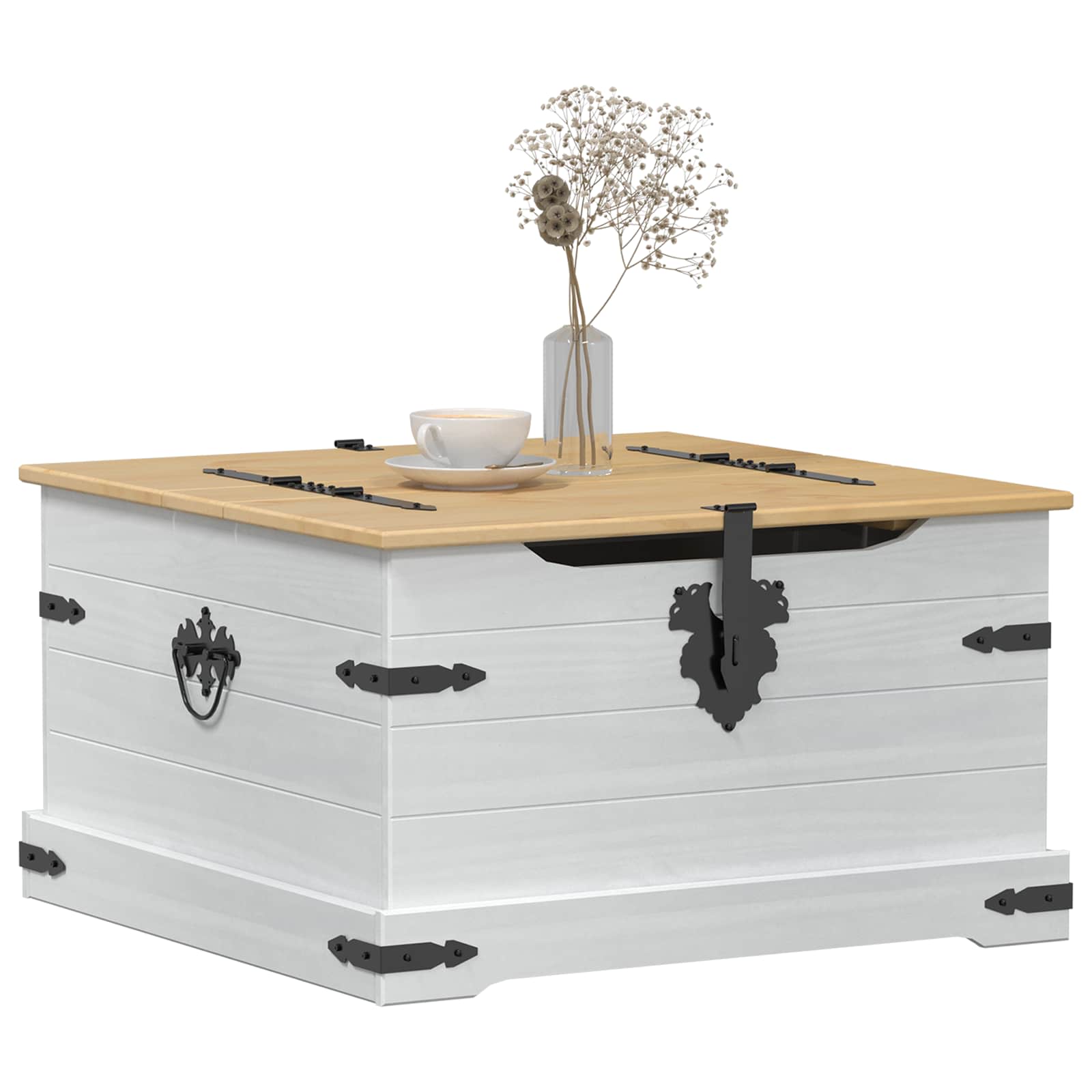 storage box με ράφι Λευκό 78 x 78 x 45 εκ. Στερεά ξυλεία πεύκου - Pakobazaar