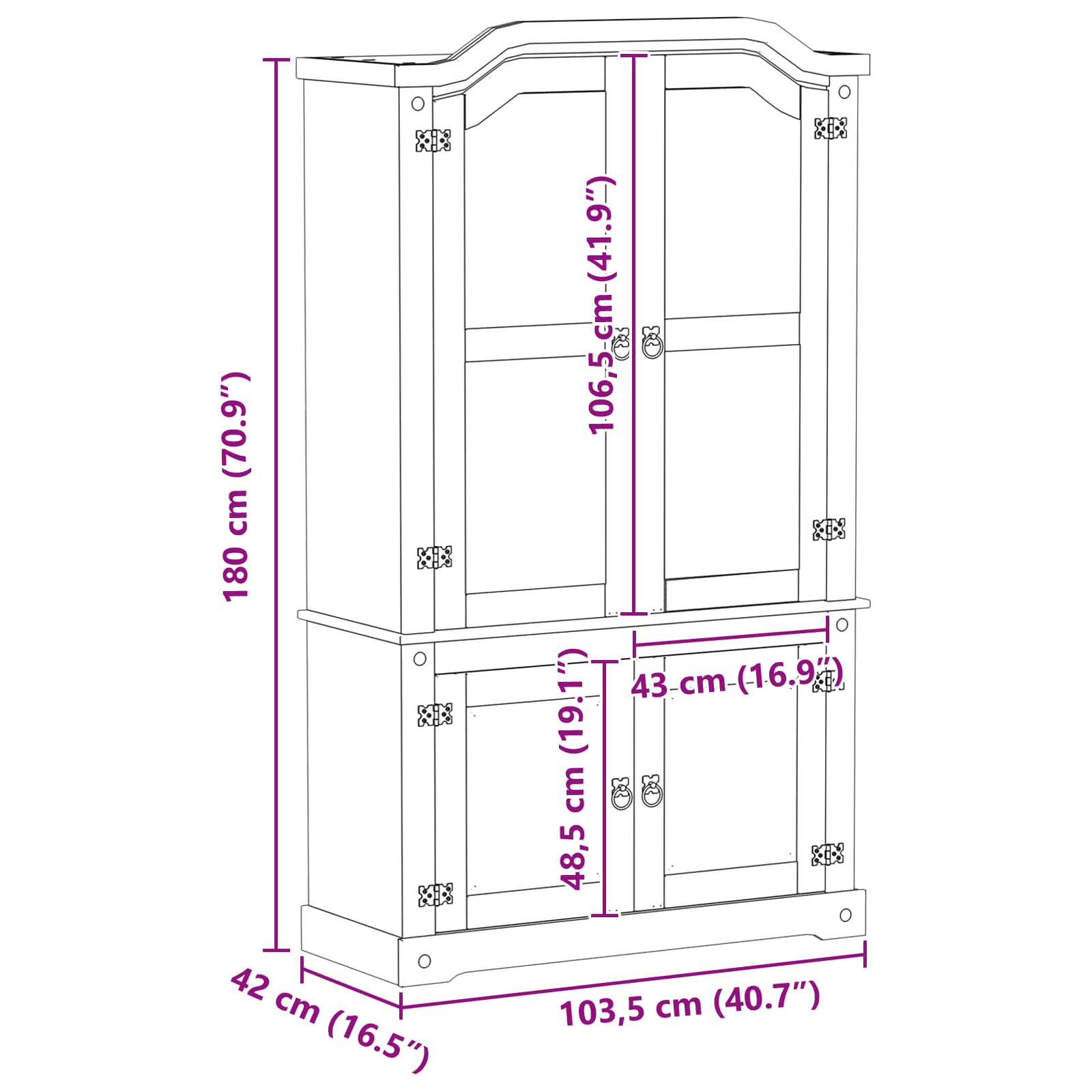 Βιτρίνα Λευκό 103.5 x 42 x 180 εκ Στερεά ξυλεία πεύκου - Pakobazaar