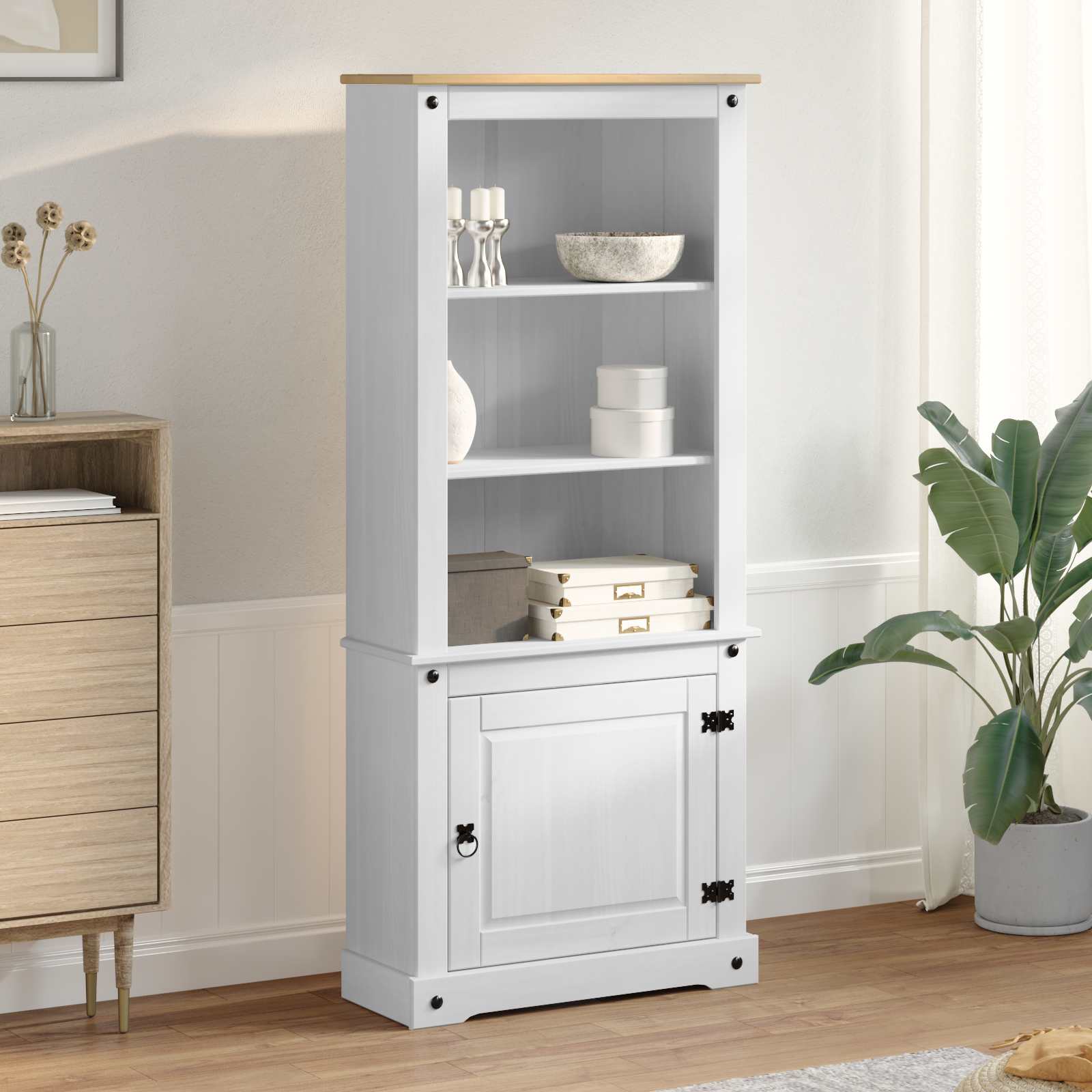 Highboard Λευκό 74 x 38 x 170 εκ. Στερεά ξυλεία πεύκου - Pakobazaar