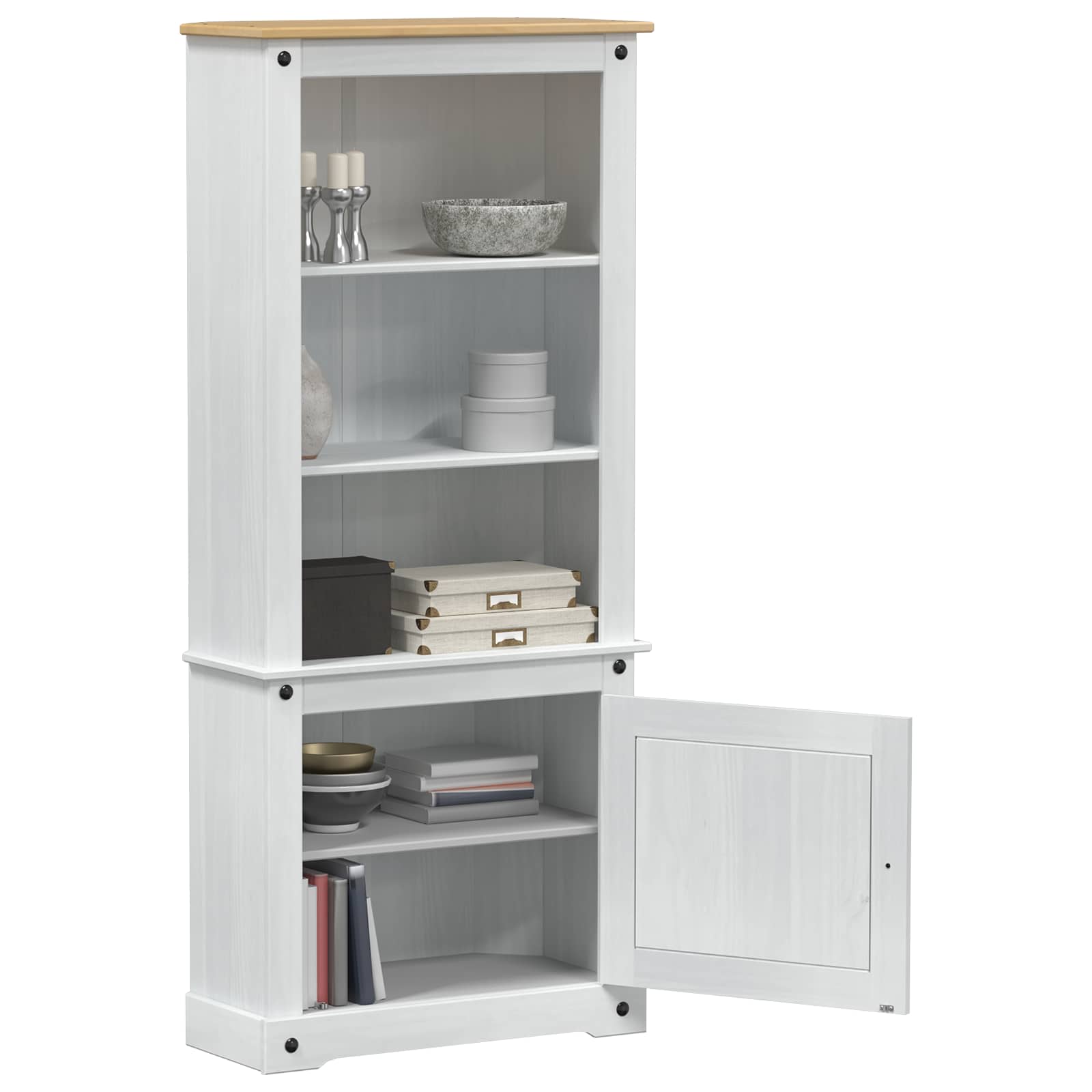 Highboard Λευκό 74 x 38 x 170 εκ. Στερεά ξυλεία πεύκου - Pakobazaar