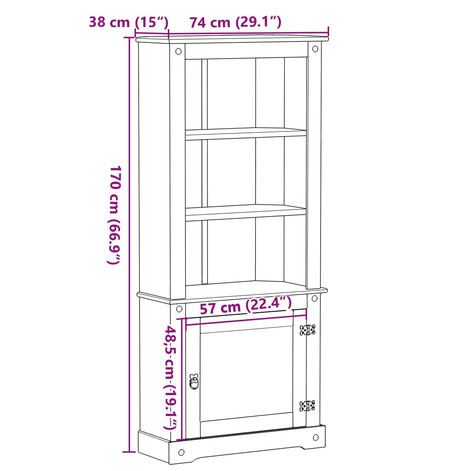 Highboard Λευκό 74 x 38 x 170 εκ. Στερεά ξυλεία πεύκου - Pakobazaar