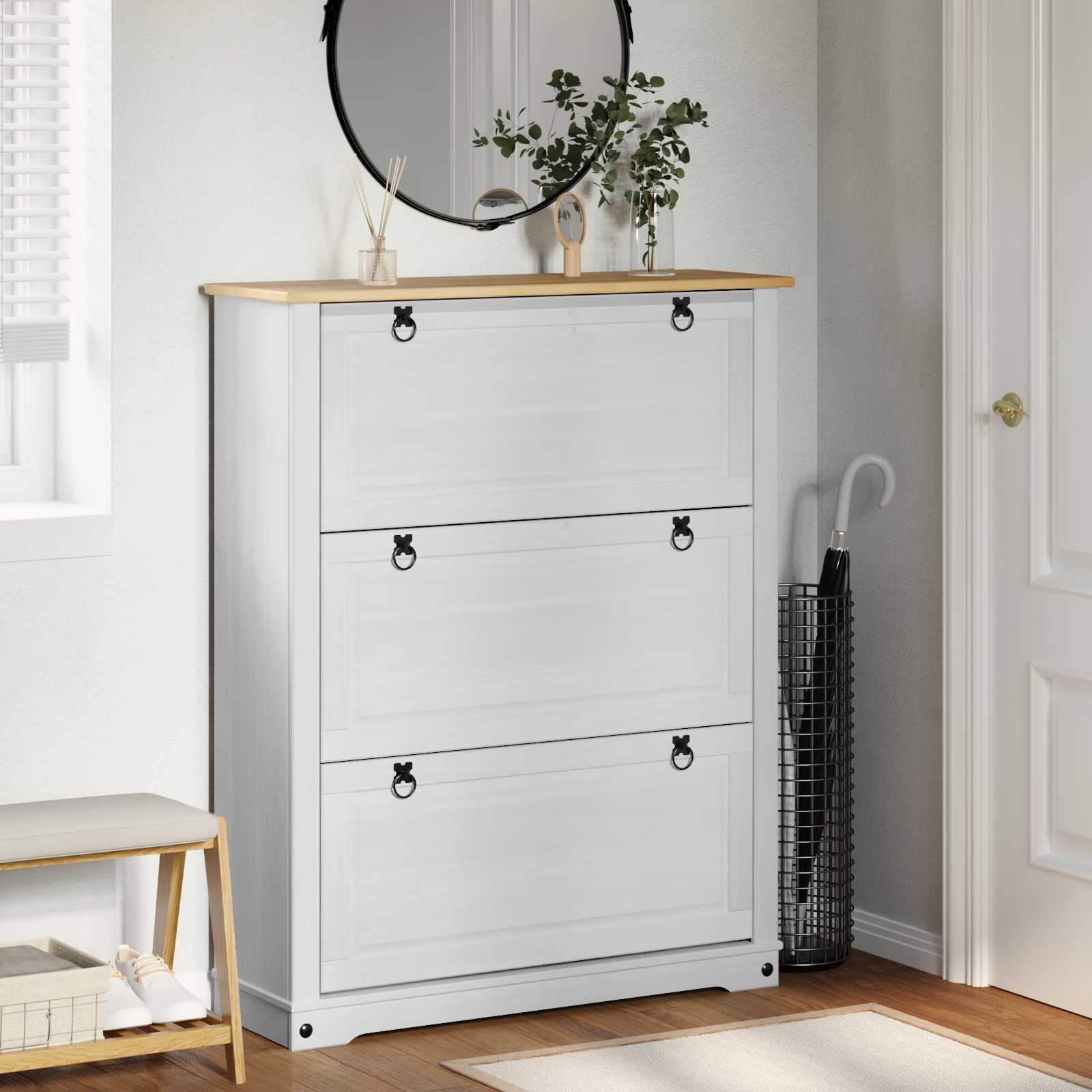 Ντουλάπα Παπουτσιών με συρτάρι Corona Λευκό 99 x 32 x 122 εκ. - Pakobazaar