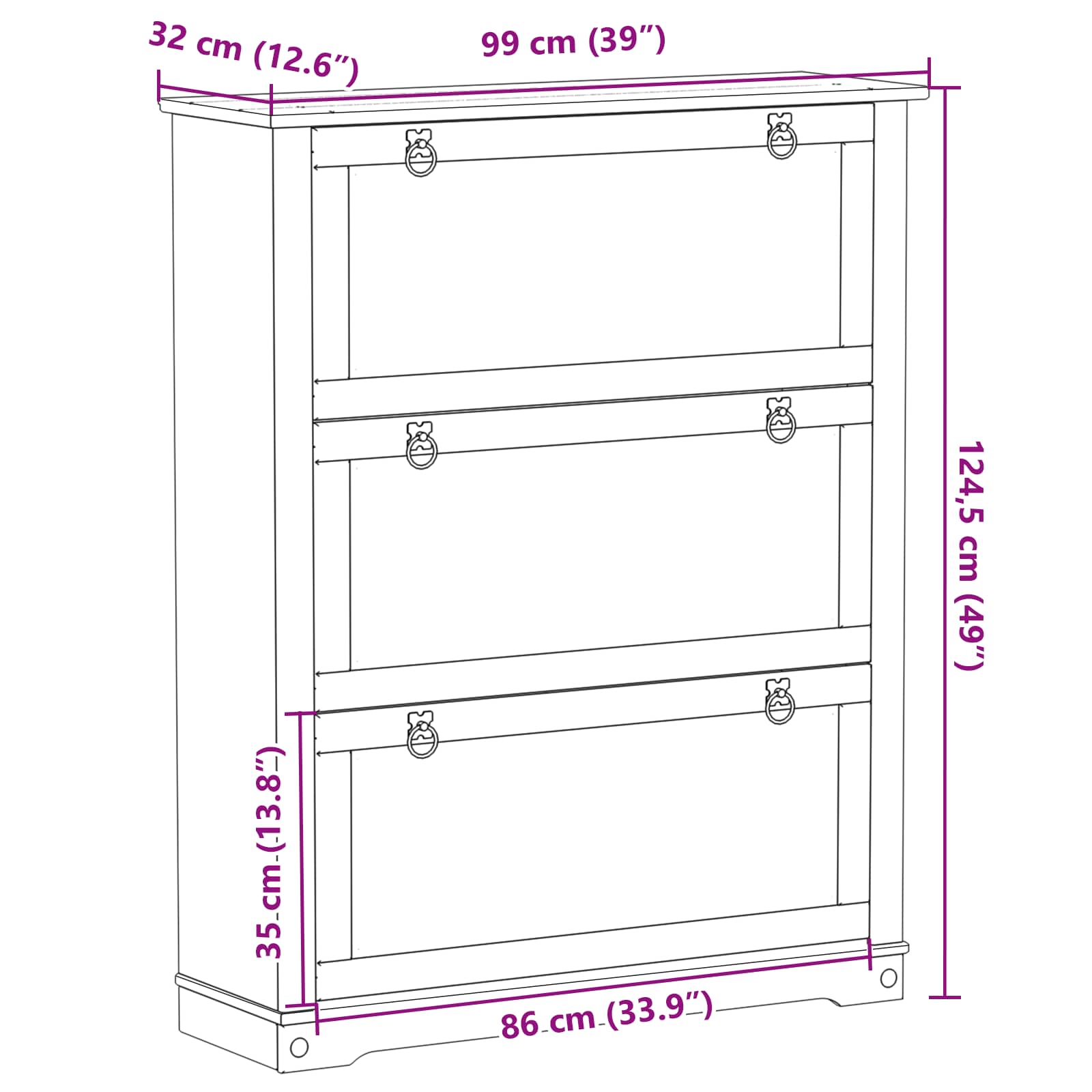 Ντουλάπα Παπουτσιών με συρτάρι Corona Λευκό 99 x 32 x 122 εκ. - Pakobazaar