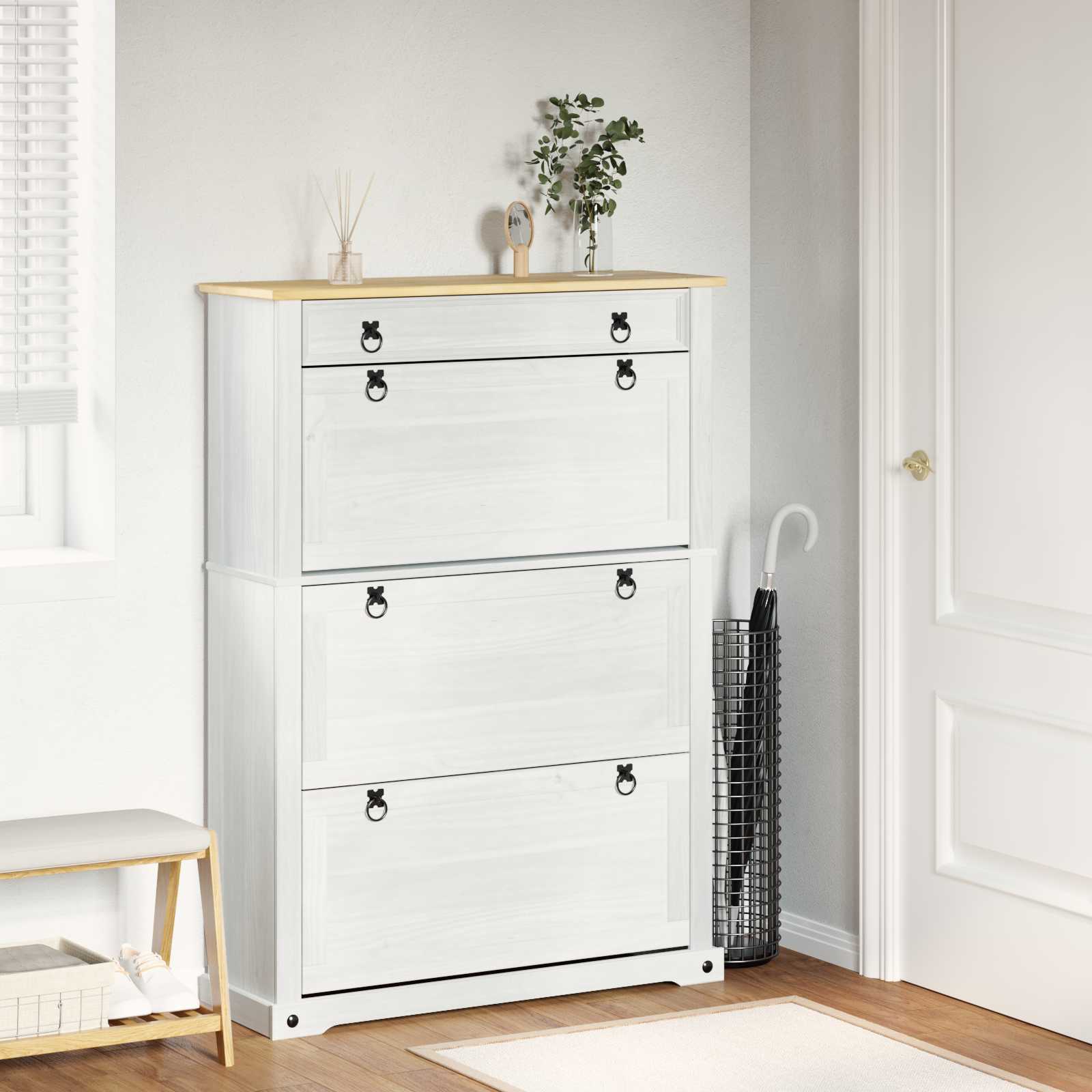 Ντουλάπα Παπουτσιών με συρτάρι Corona Λευκό 99 x 32 x 144,5 εκ. - Pakobazaar
