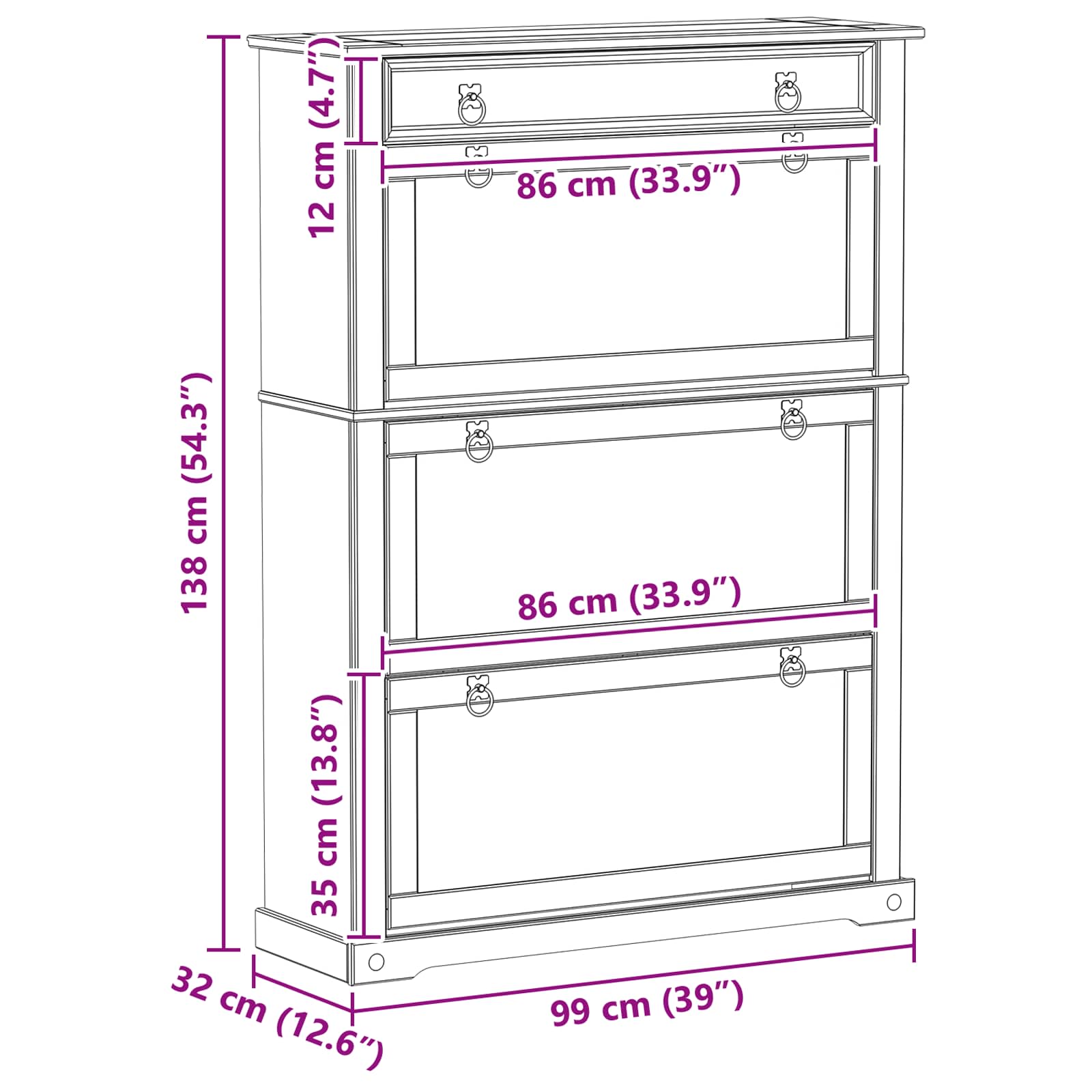 Ντουλάπα Παπουτσιών με συρτάρι Corona Λευκό 99 x 32 x 144,5 εκ. - Pakobazaar